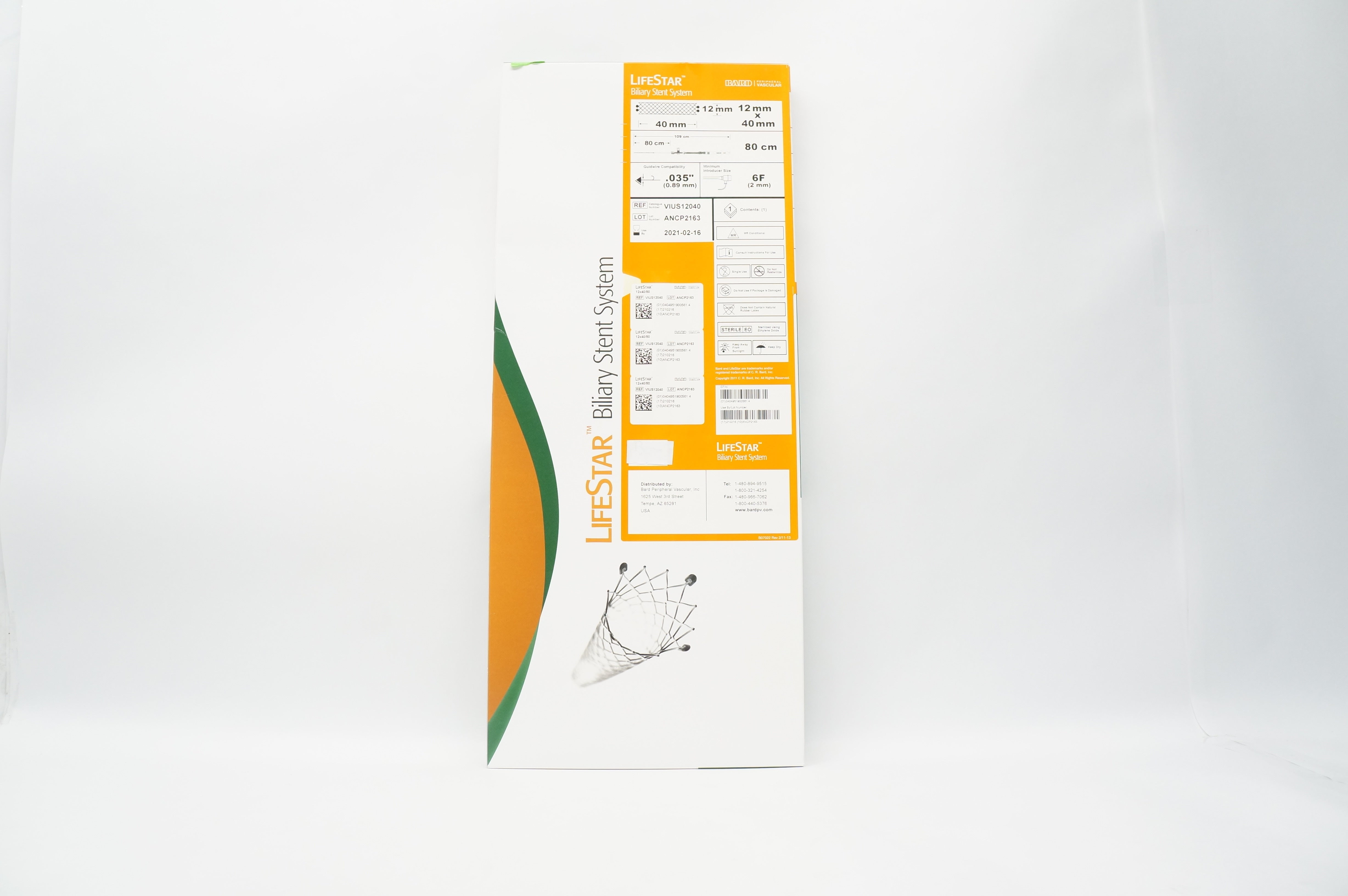 Bard VIUS12040 LifeStar Biliary Stnt System 6F x .035inch (x)