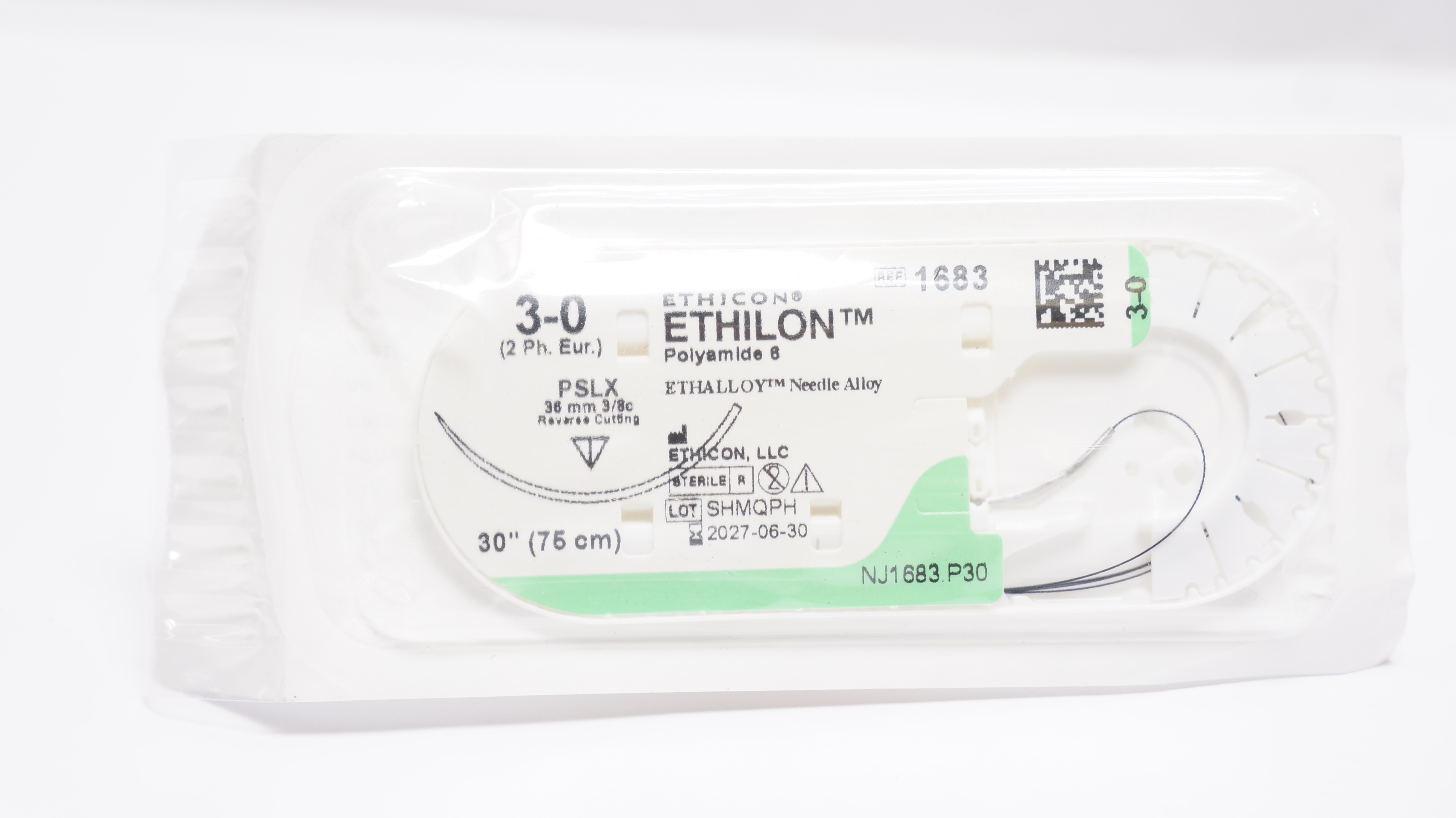 Ethicon 1683 3-0 ETHILON, PSLX, 36mm 3/8c Reverse Cutting, 30inch