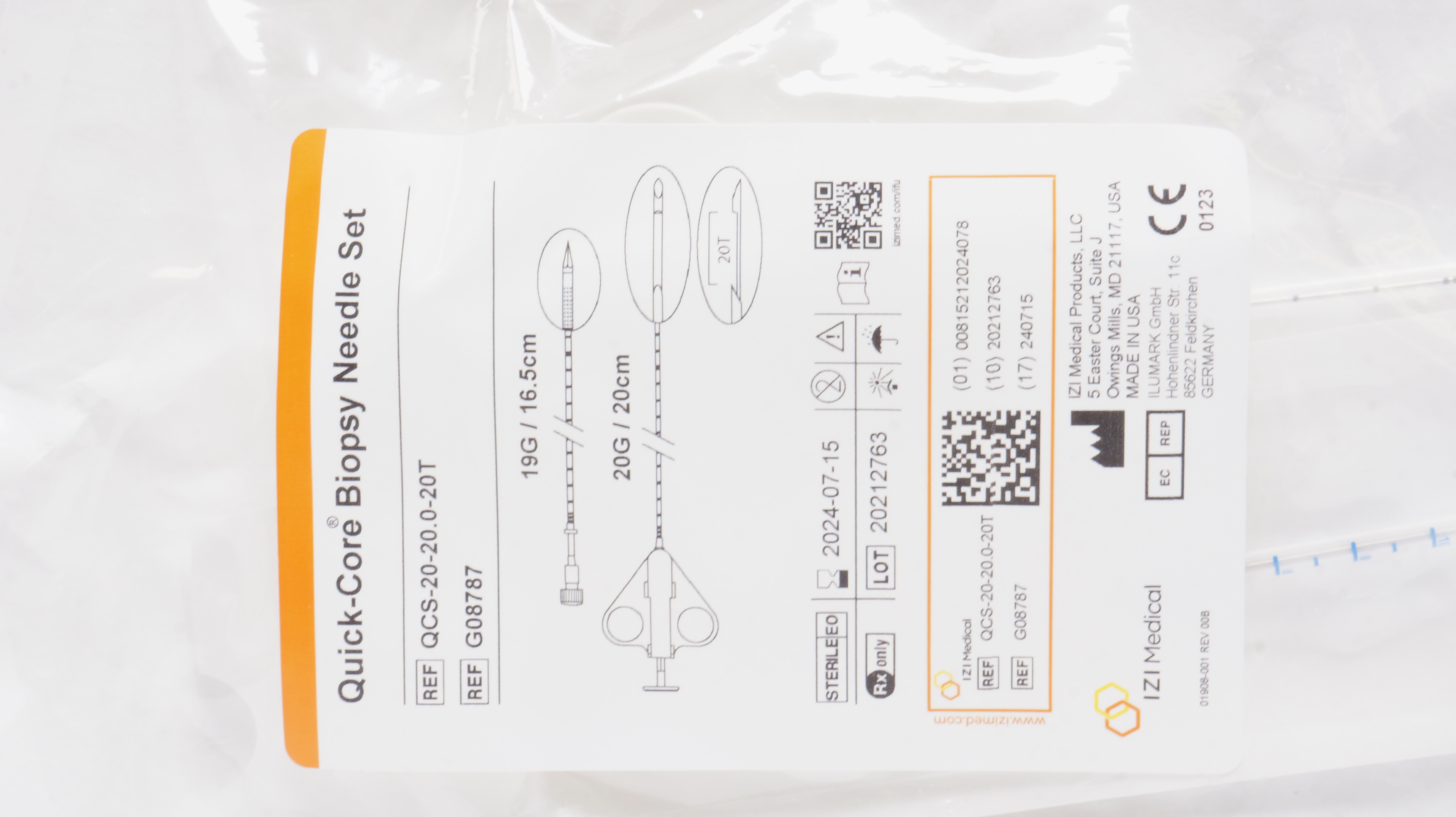 IZI Medical G08787 Quick-Core Biopsy Ndle Set 19G/ 16.5cm 20G/20cm