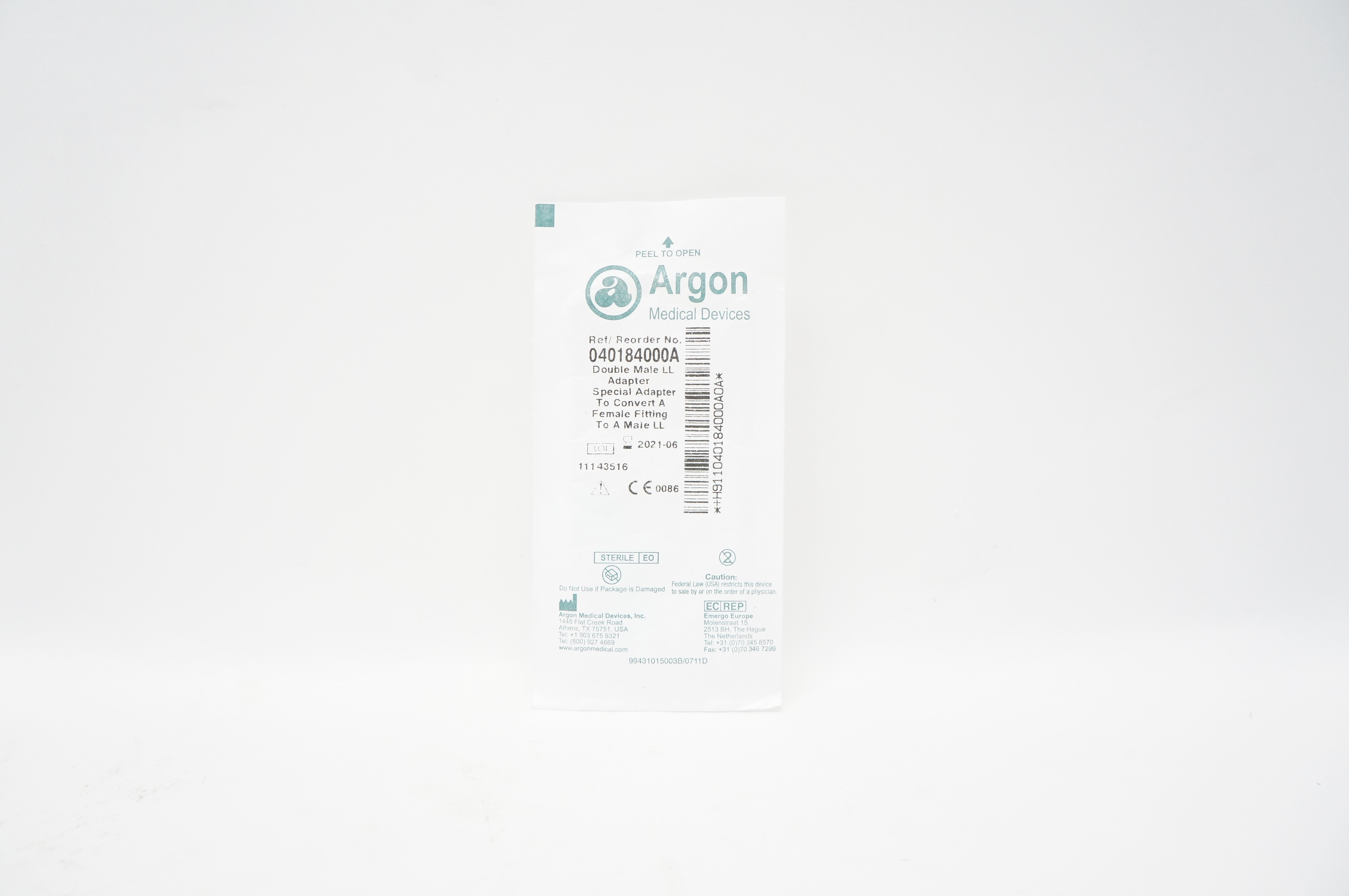 Argon 040184000A Double Male LL Adapter (x)