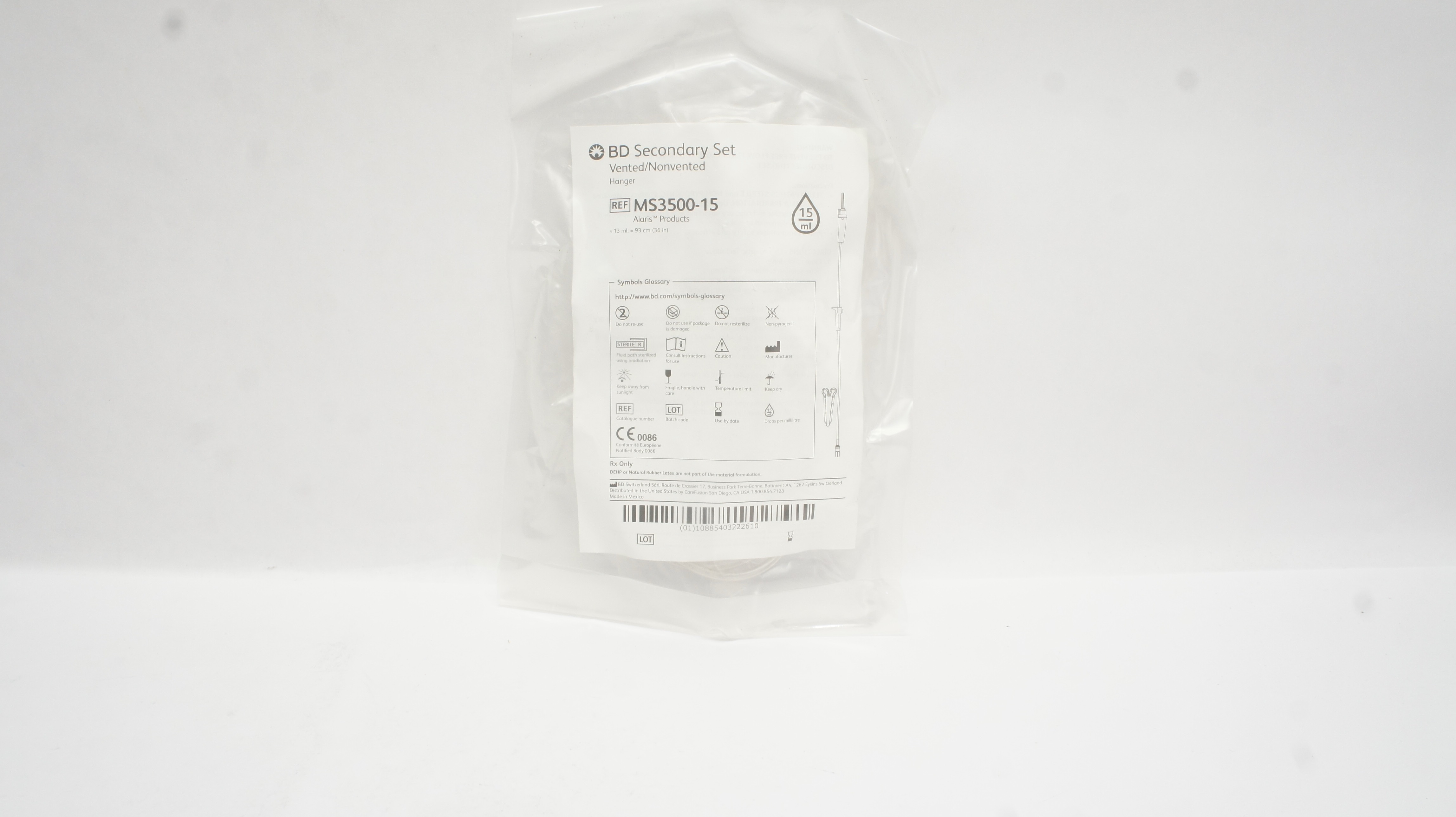 BD MS3500-15 Alaris Secondary Set Vented/Nonvented Hanger 13 ml x 36 inch (x)