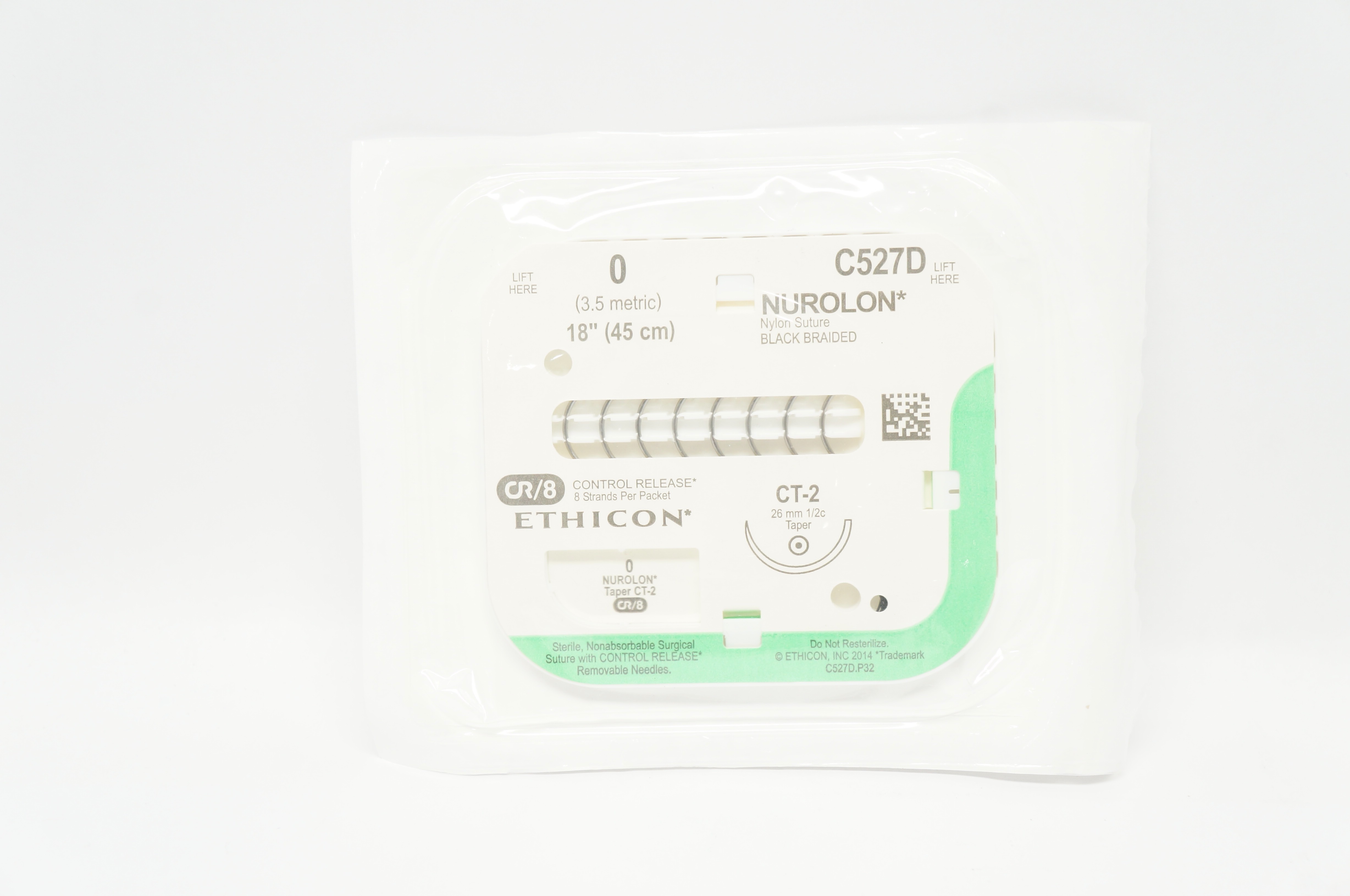 Ethicon C527D 0 NUROLON Nylon Stre Black Braided CT-2 26mm 1/2c Taper, 18inch