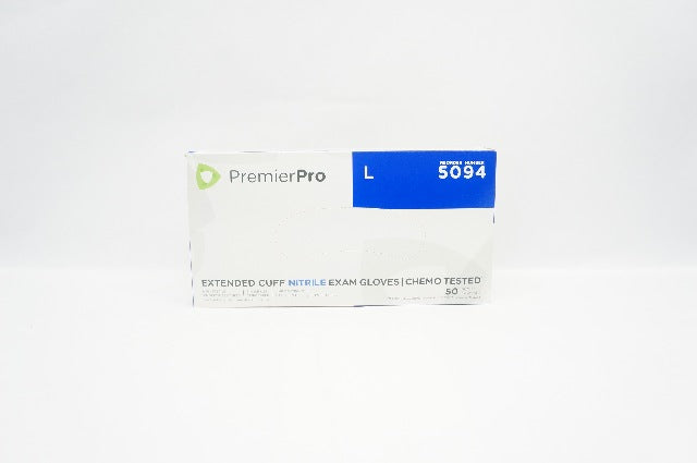 PremierPro 5094 Extended Cuff Nitrile Exam Gloves Powder-Free, Large - Box of 50