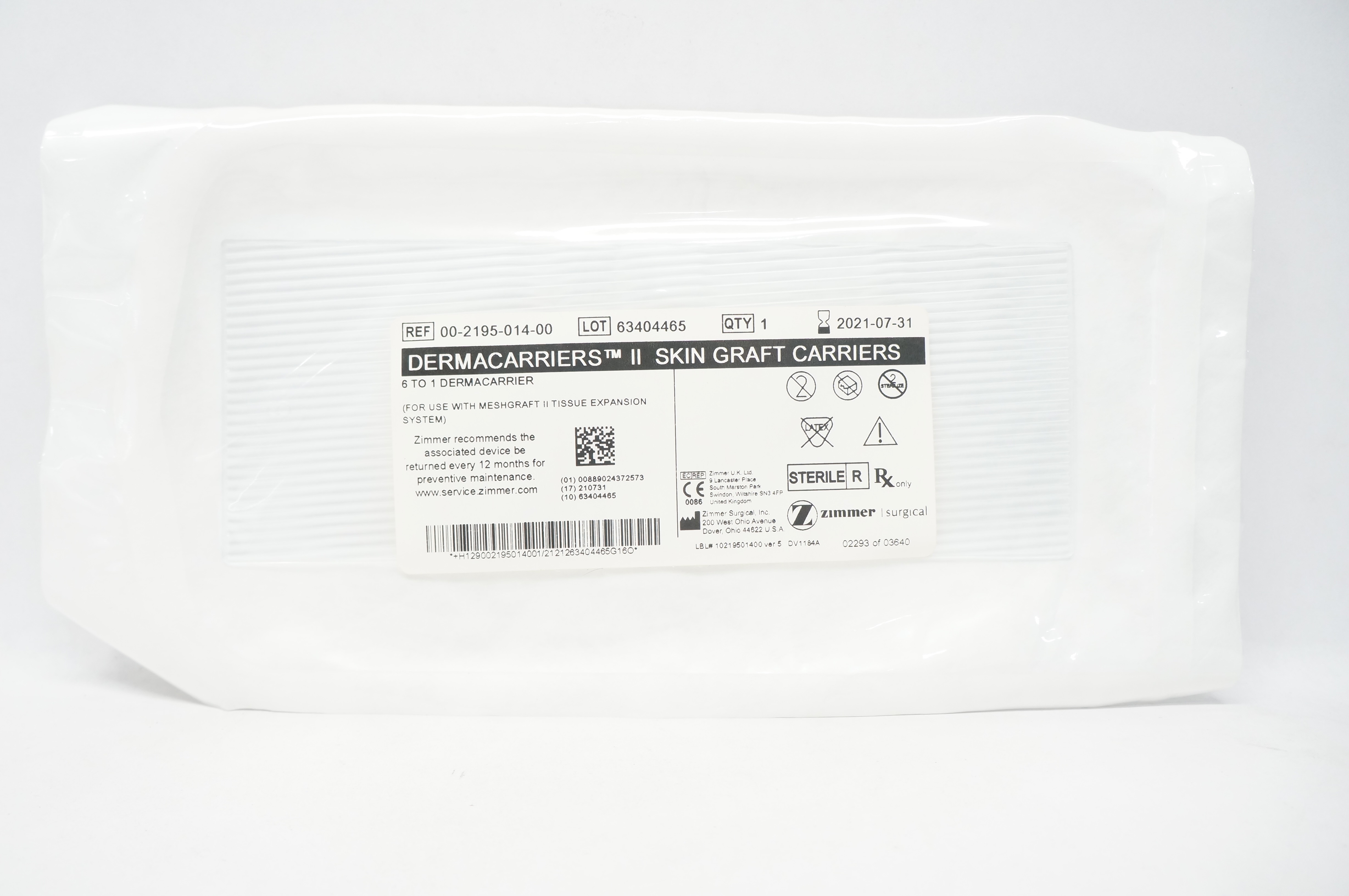 Zimmer 00-2195-014-00 Dermacarriers II Skin Graft Carriers 6 to 1 (x)