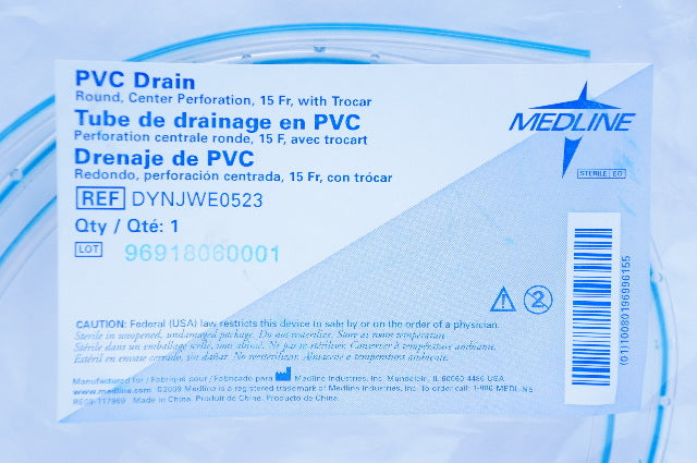 Medline DYNJWE0523 PVC Drain Round, Center Performation, 15Fr. with Trocar