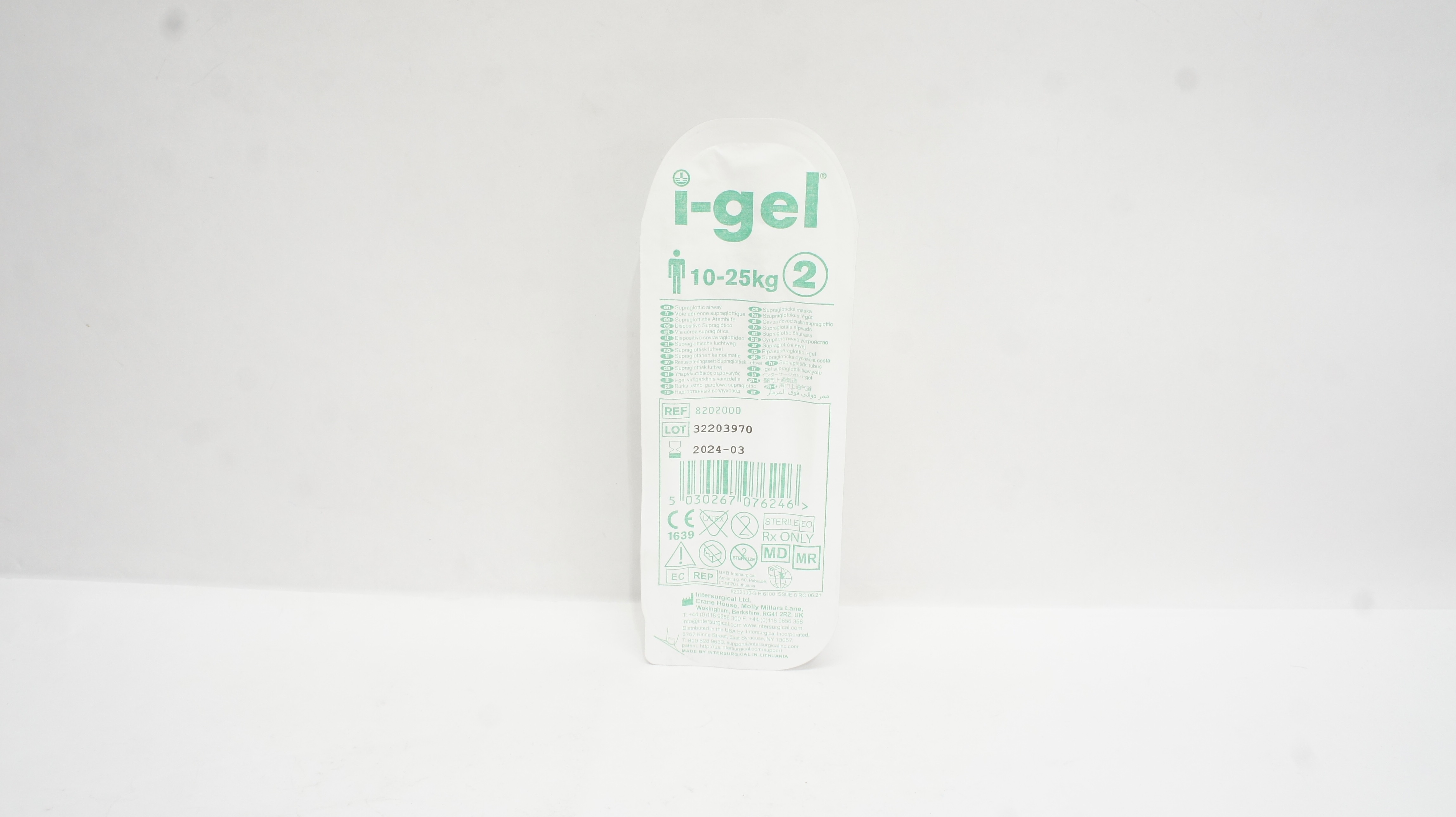 Intersurgical 8202000 I-gel Supraglottic Airway, Size 2.0, 10-25kg (x)