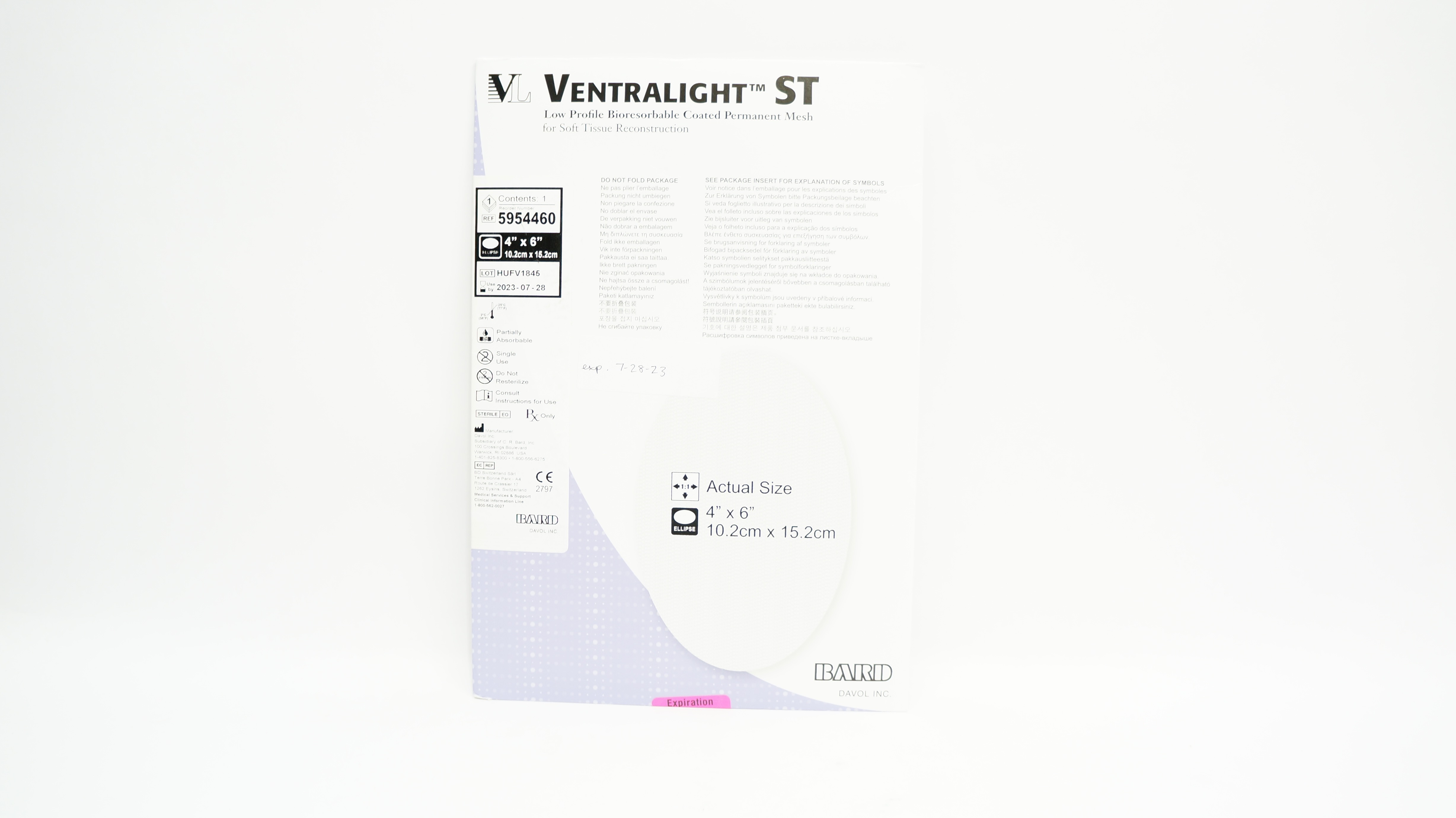 Bard 5954460 Ventralight Bioresorbable Coated Permanent Mesh 4inch x 6inch (x)