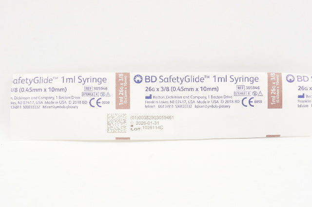 BD 305946 Safety Glide 1ml, 26G x 3/8inch