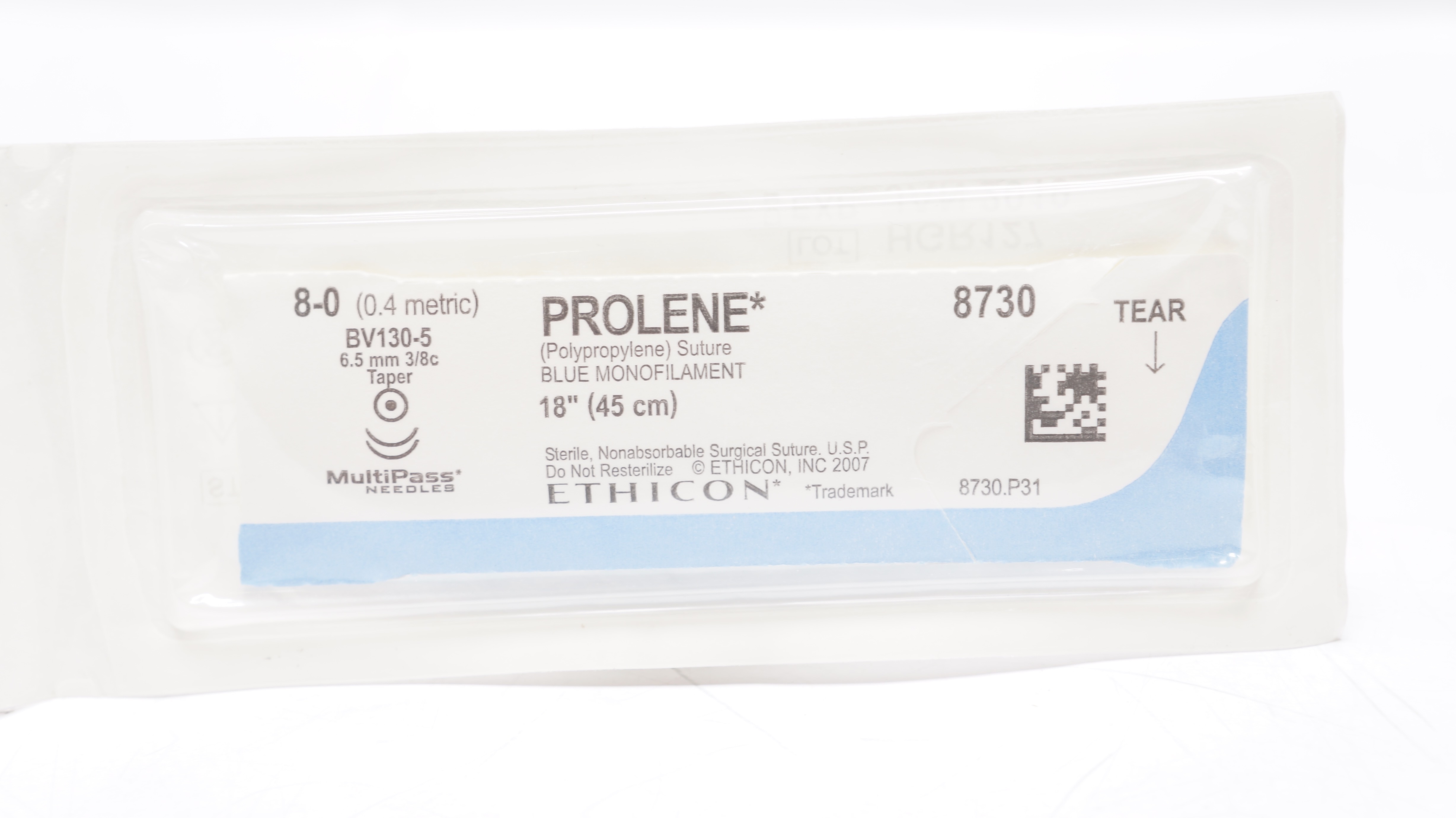Ethicon 8730 8-0 PROLENE Polypropylene Stre BV130-5 6.5mm 3/8c Taper, 18inch