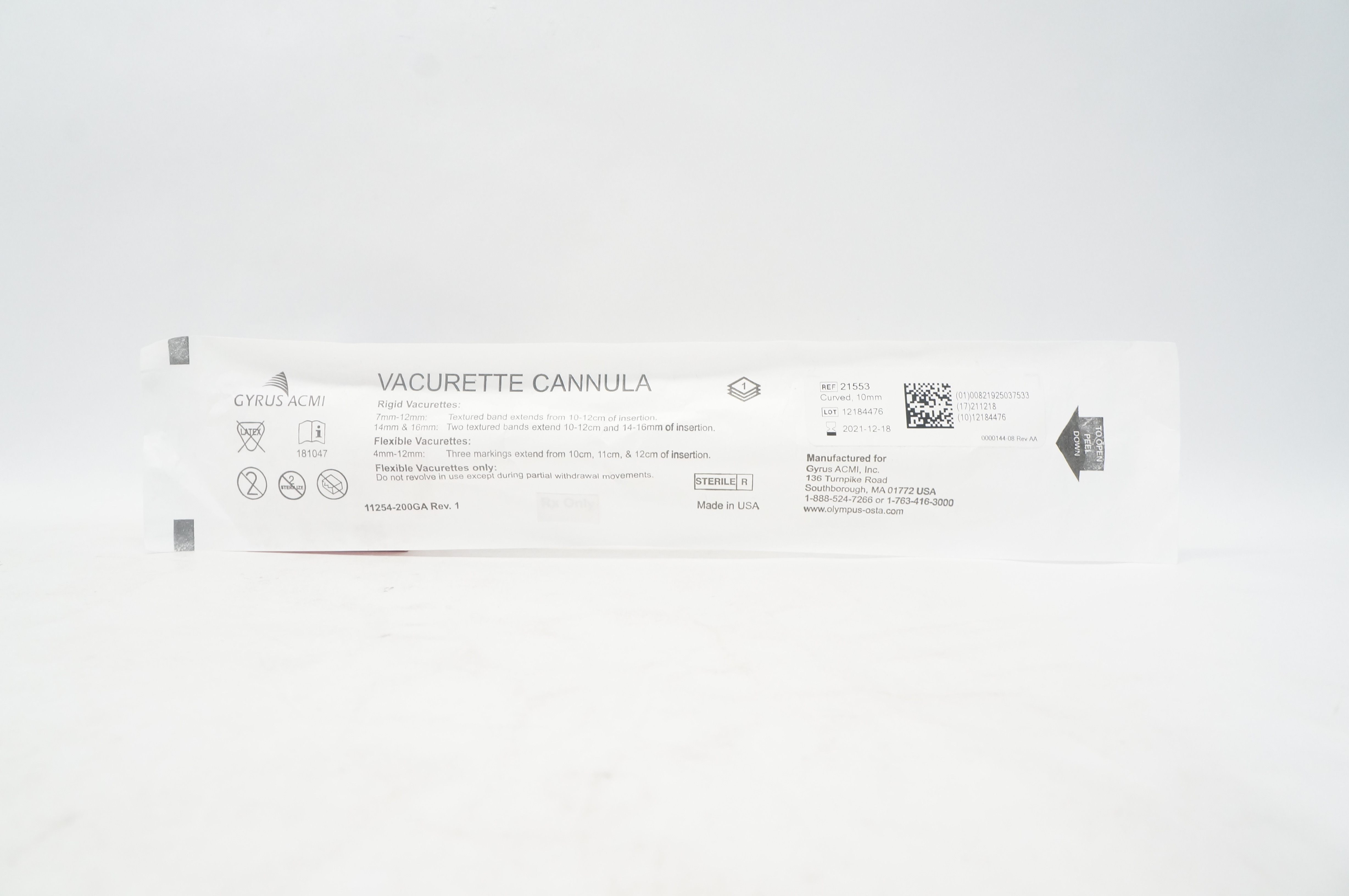 Gyrus ACMI 21553 Vacurette Cannula Curved 10mm (x)