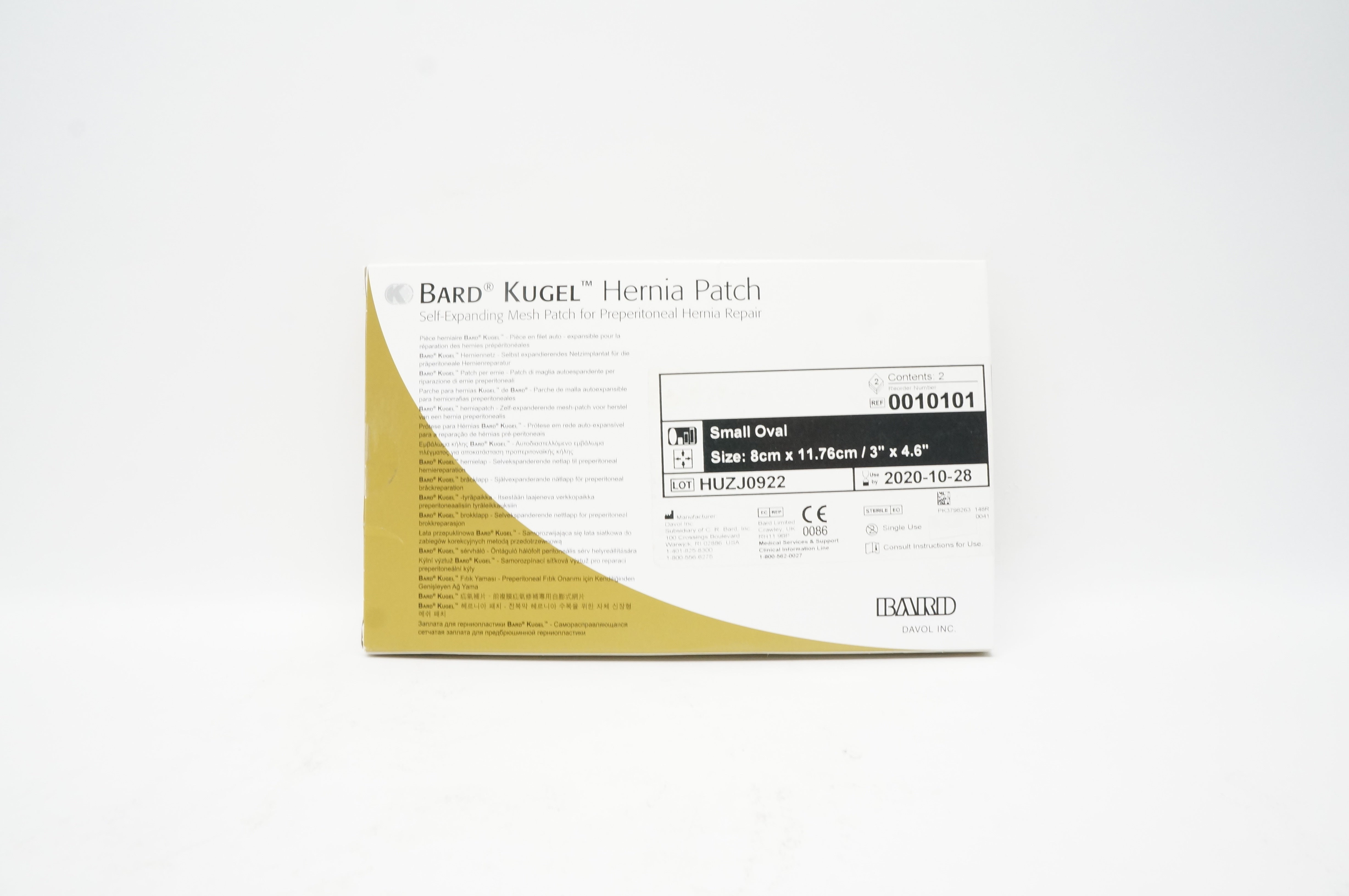 Bard 0010101 Kugel Self-Expanding Mesh Hernia Patch 3 x 4.6inch (x) - Box of 2
