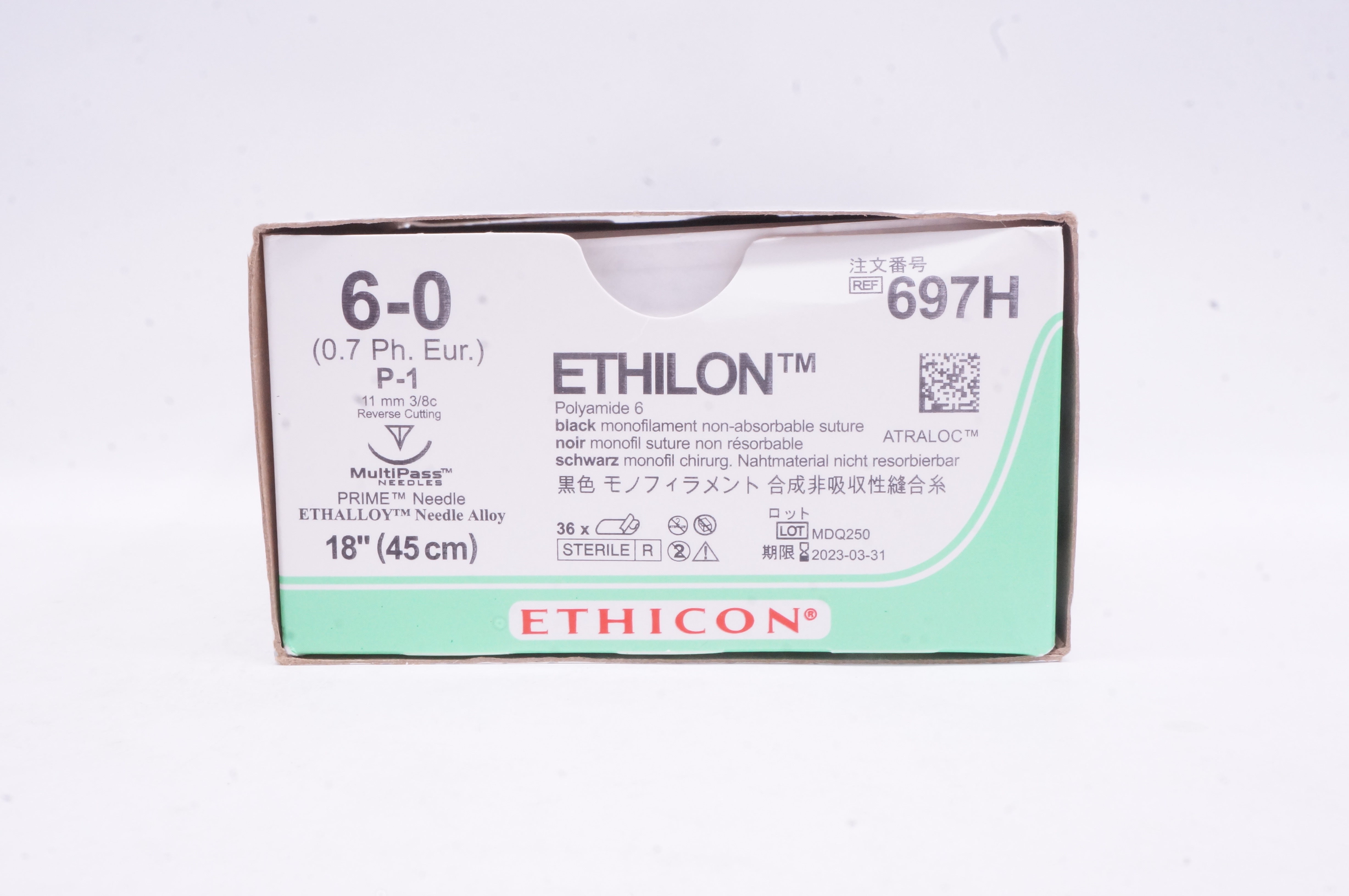 Ethicon 697 6-0 Ethilon Nylon Stre P-1 11mm 3/8c Reverse Cutting 18in ...