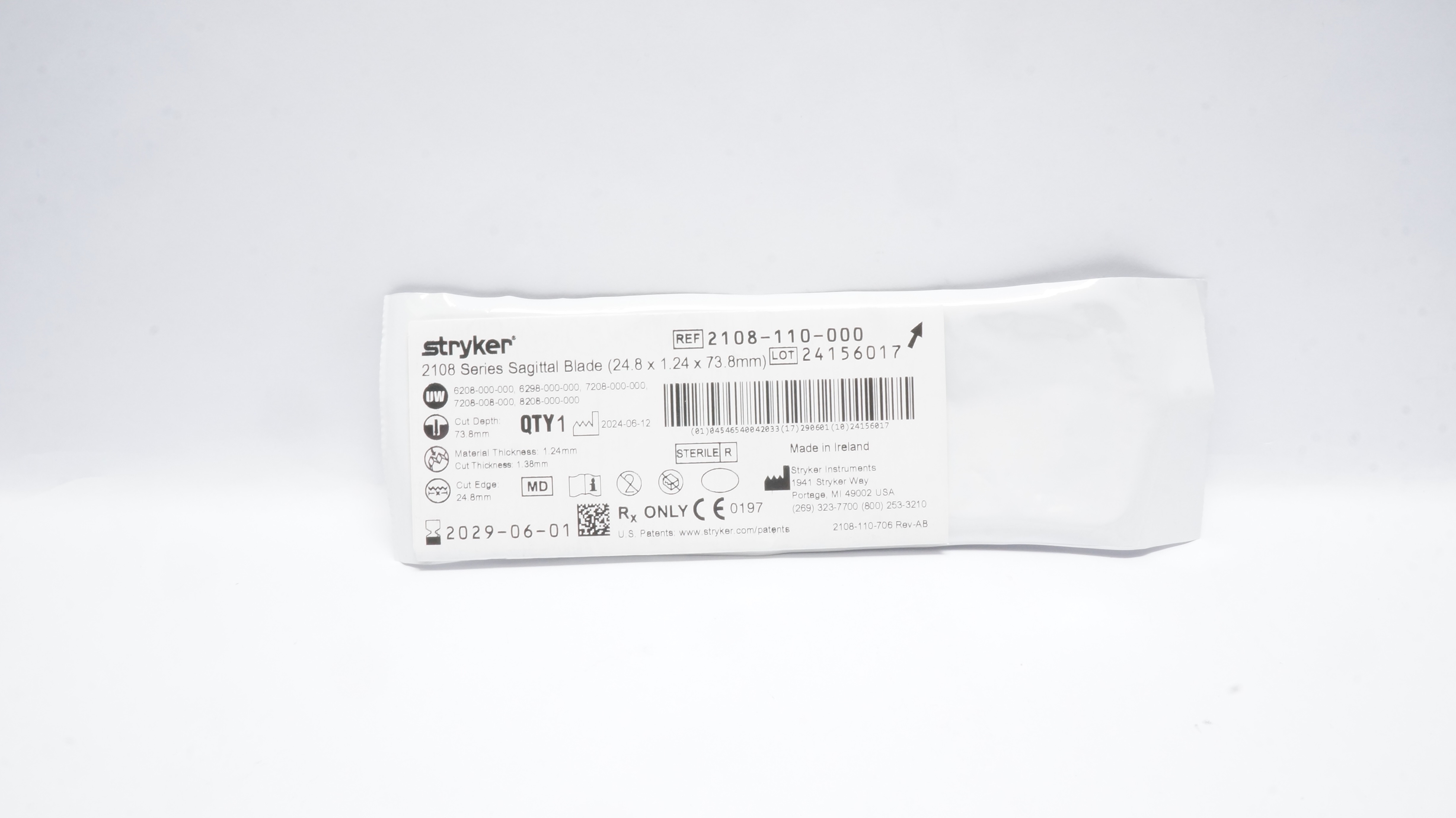 Stryker 2108-110-000 Sagital Blade 24.8 x 1.24 x 73.8mm