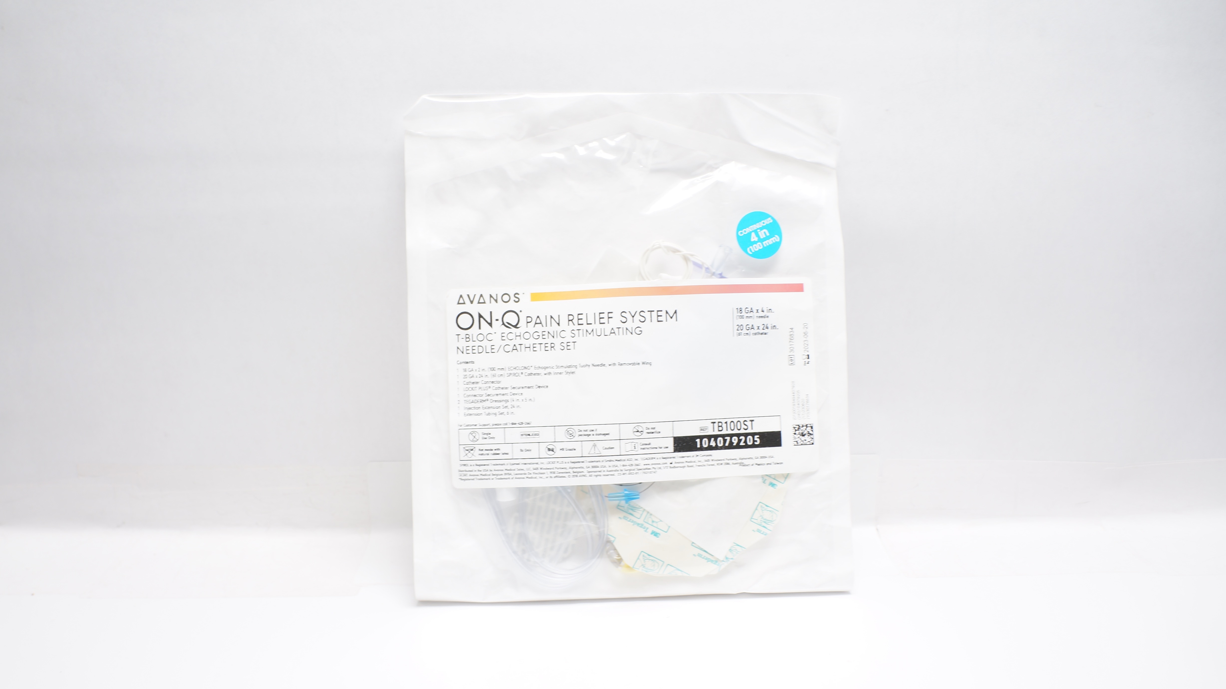 Avanos TB100ST Echogenic Stimulating Ndle 18GAx4inch/Cath. 20GAx24inch Set (x)