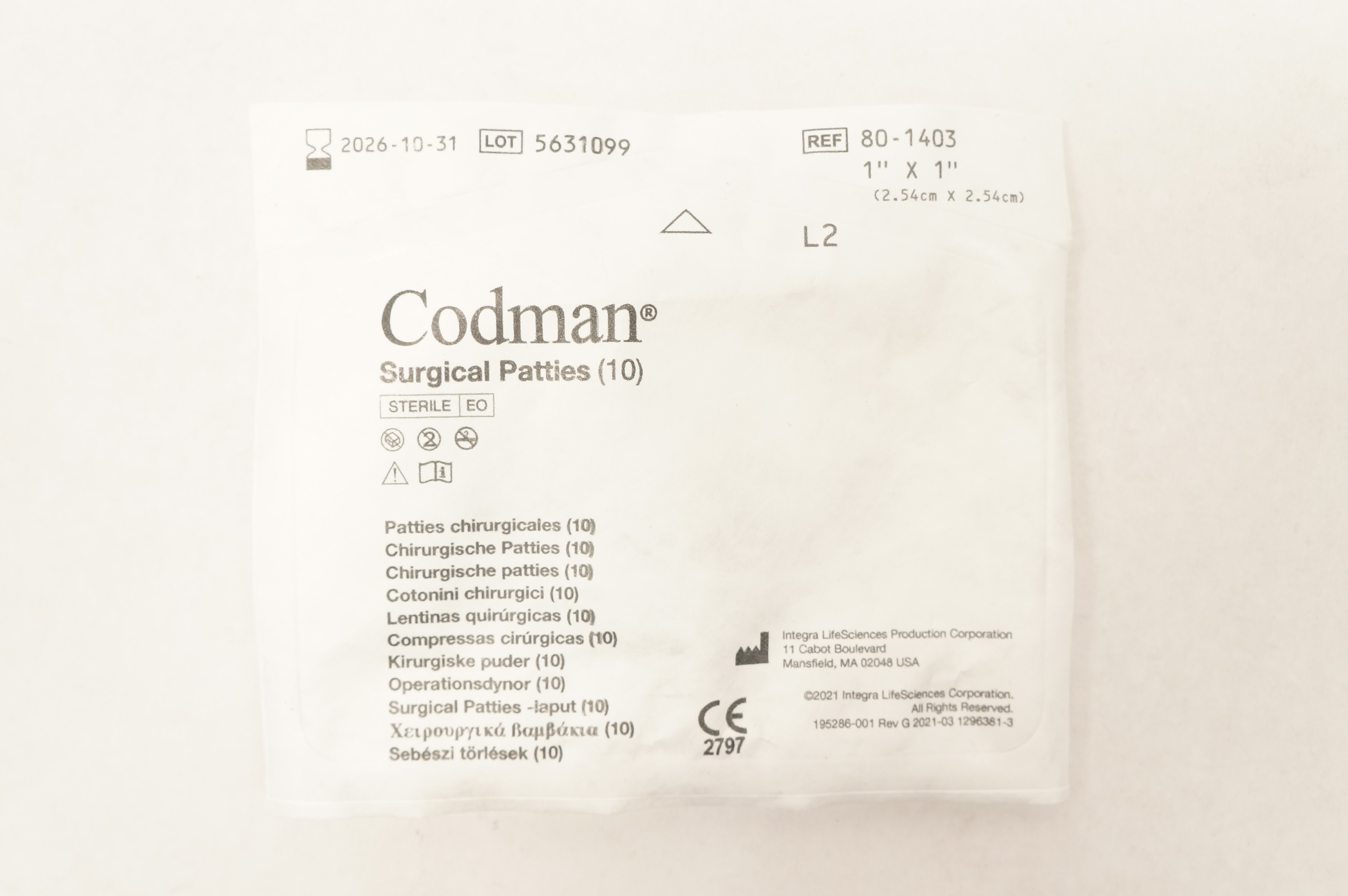 Codman 80-1403 Surgical Patties 1inch x 1inch - Pack of 10