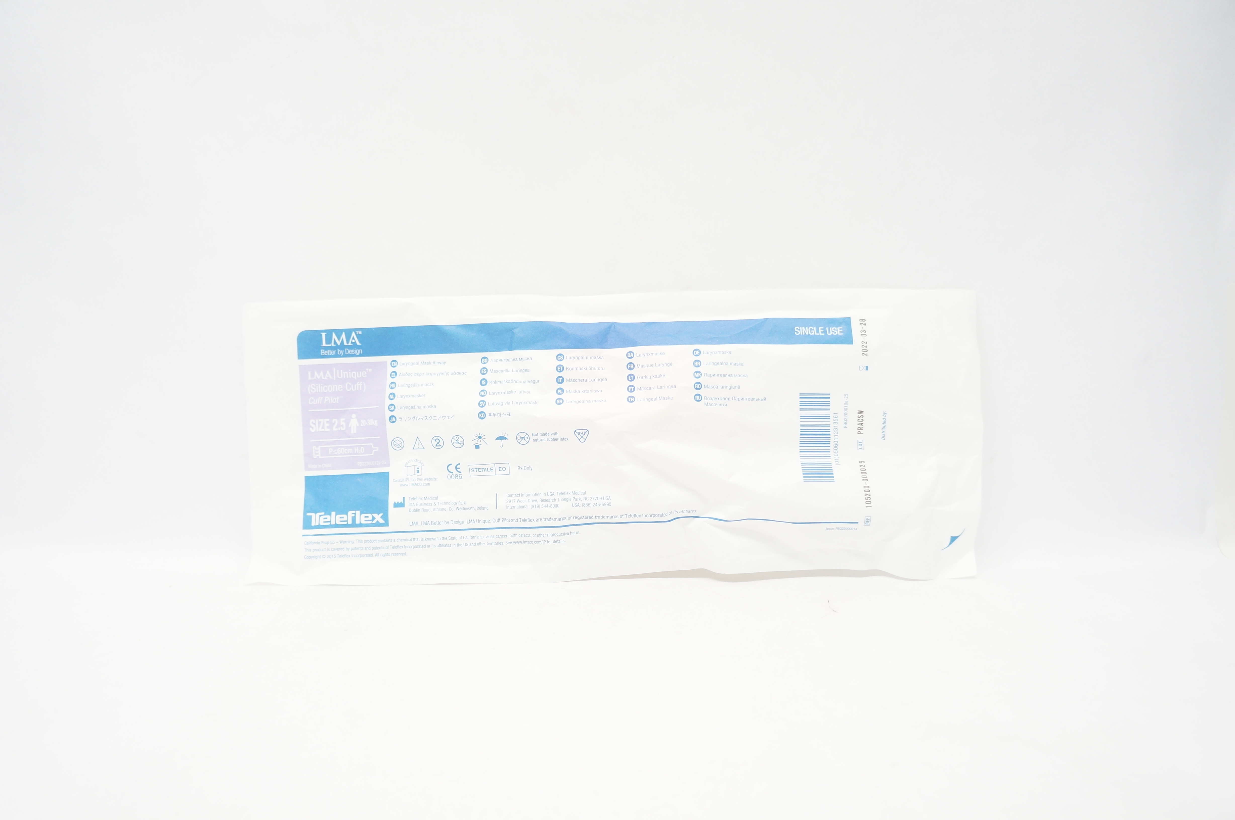 Teleflex 105200-000025 LMA Unique Cuff Pilot Size 2.5 20-30kg P≤60cm H2O (x)