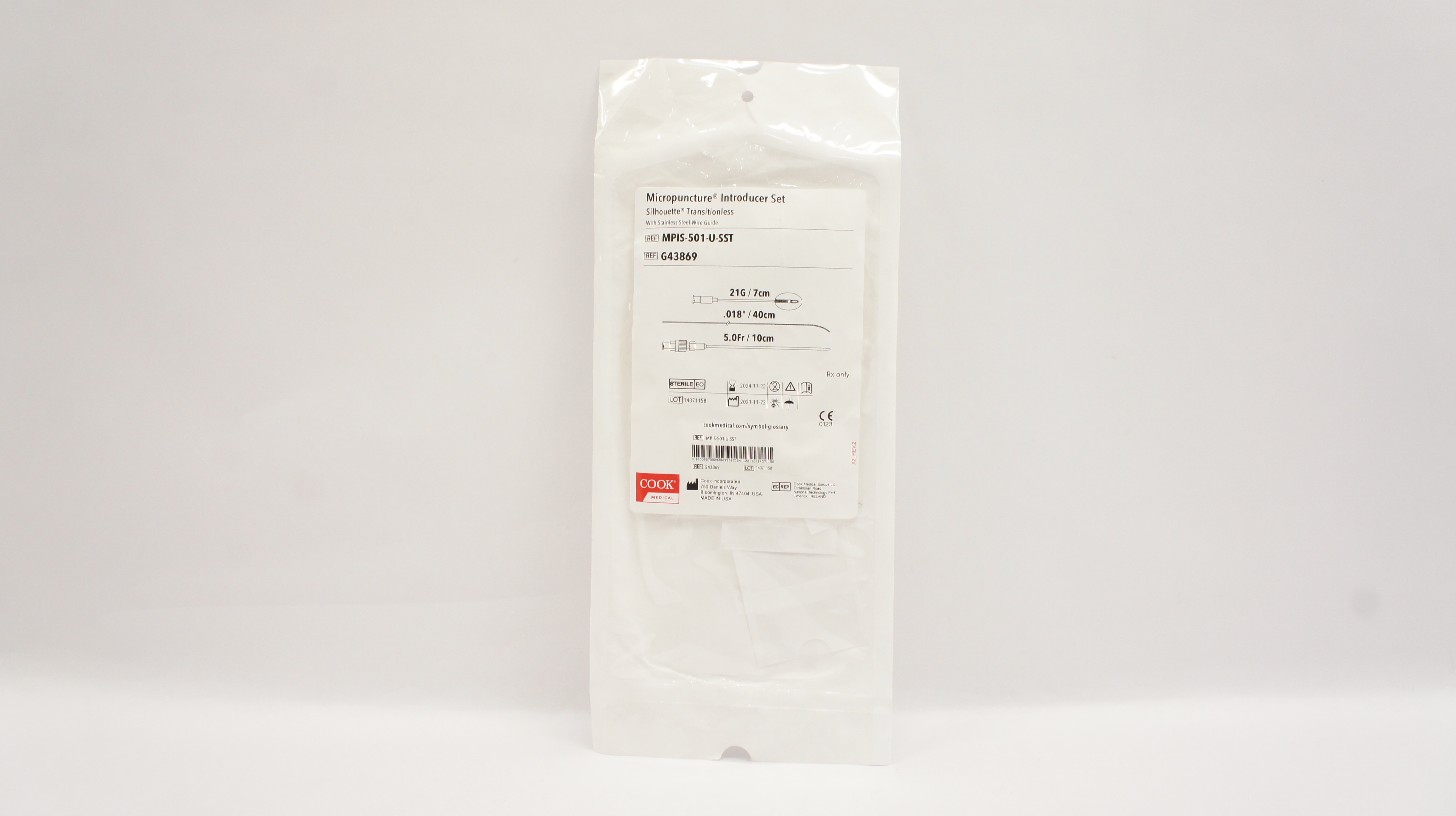 Cook G43869 Micropuncture Introducer Set Silhouette Transitionless 5.0Fr x 10cm