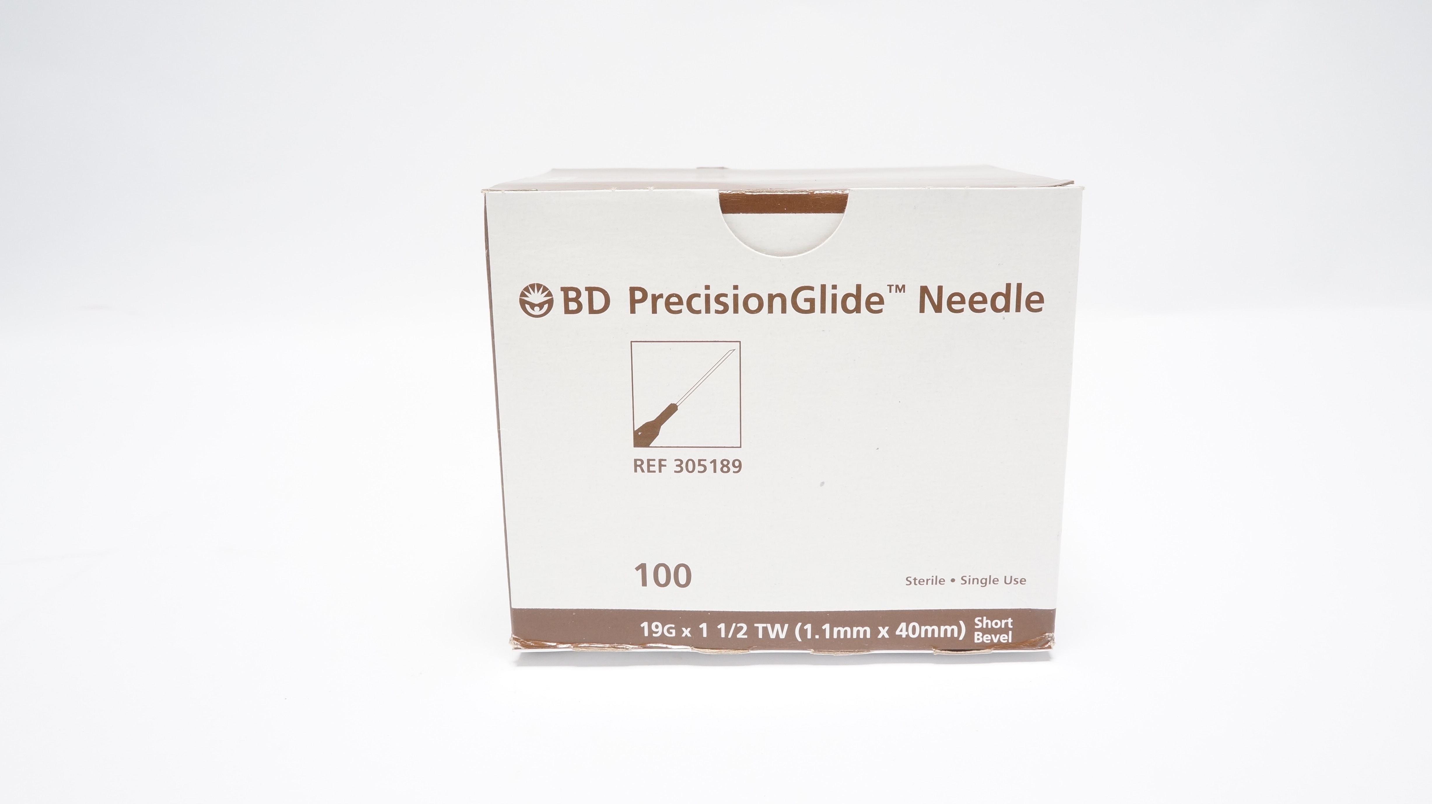 BD 305189 PrecisionGlide Ndle 19G x 1 1/2TW Short Bevel - Box of 100