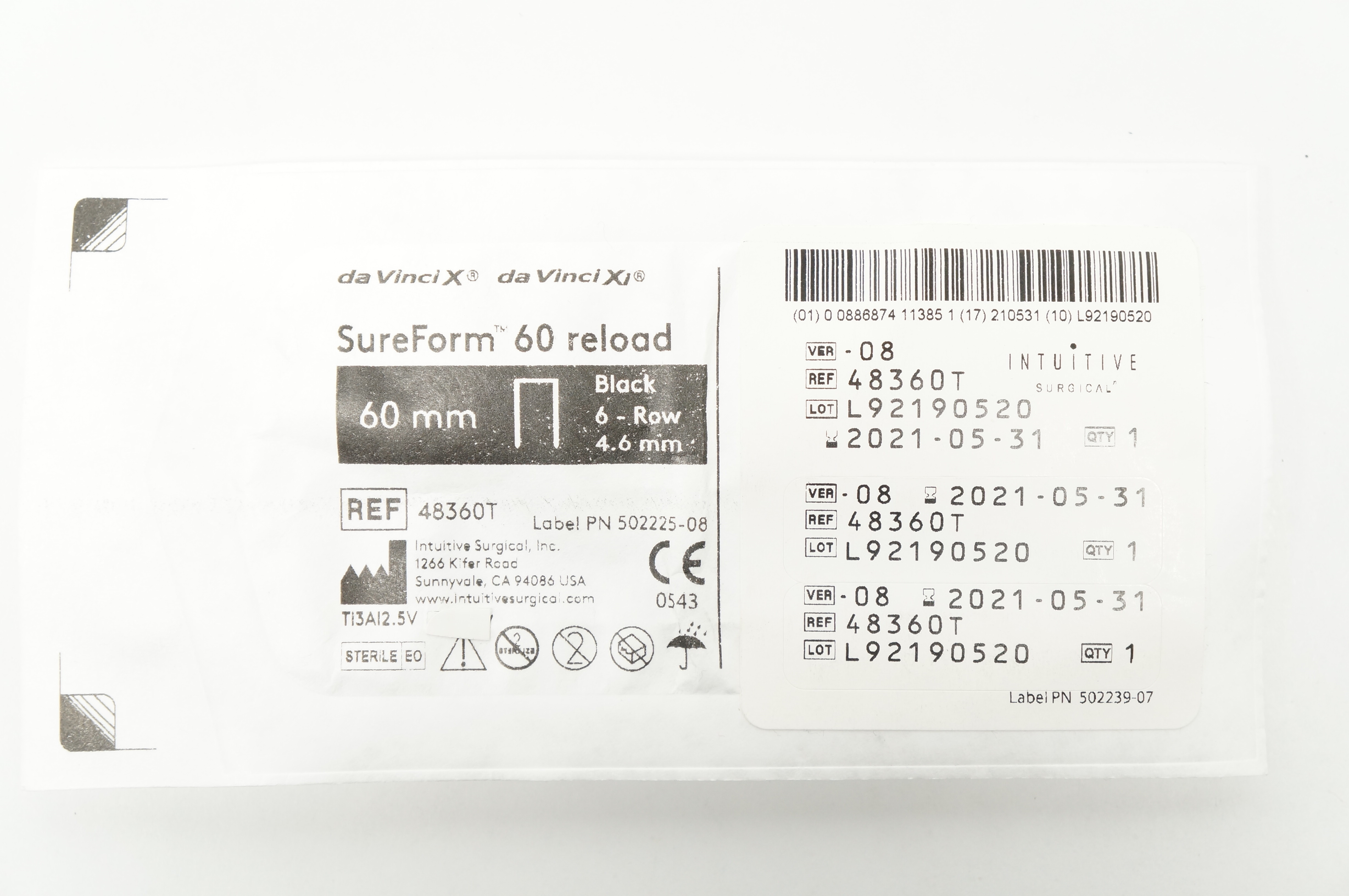 Intuitive Surgical 48360T da Vinci X, Xi SureForm 60 Reload Black 6-Row 4.6mm(x)