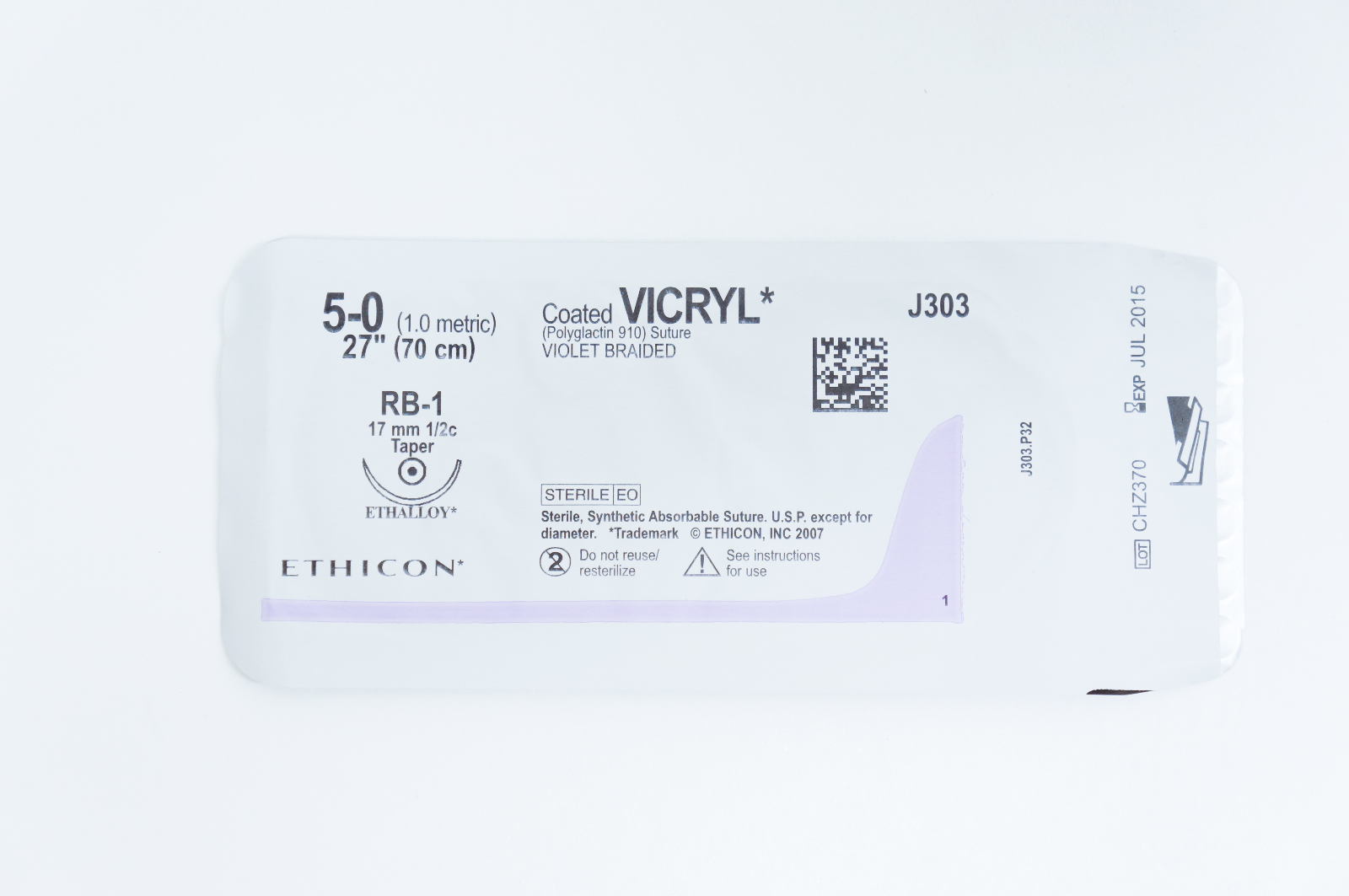Ethicon J303 5-0 VICRYL, RB-1, 17mm 1/2c Taper, 27inch (x)