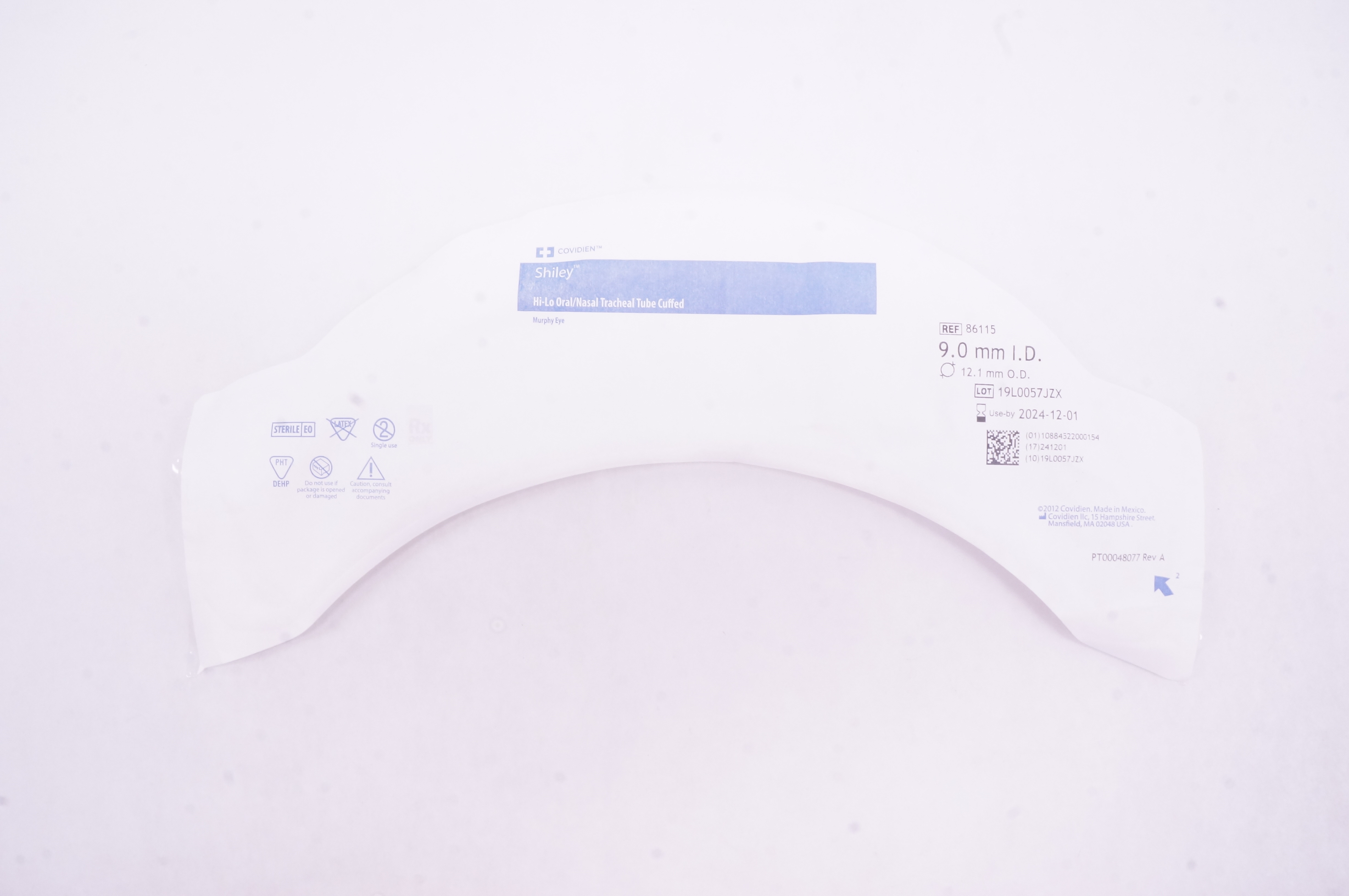 Covidien 86115 Shiley Hi-Lo Oral/Nasal Tracheal Tube Cuffed  9.0mm ID 12.1mm OD