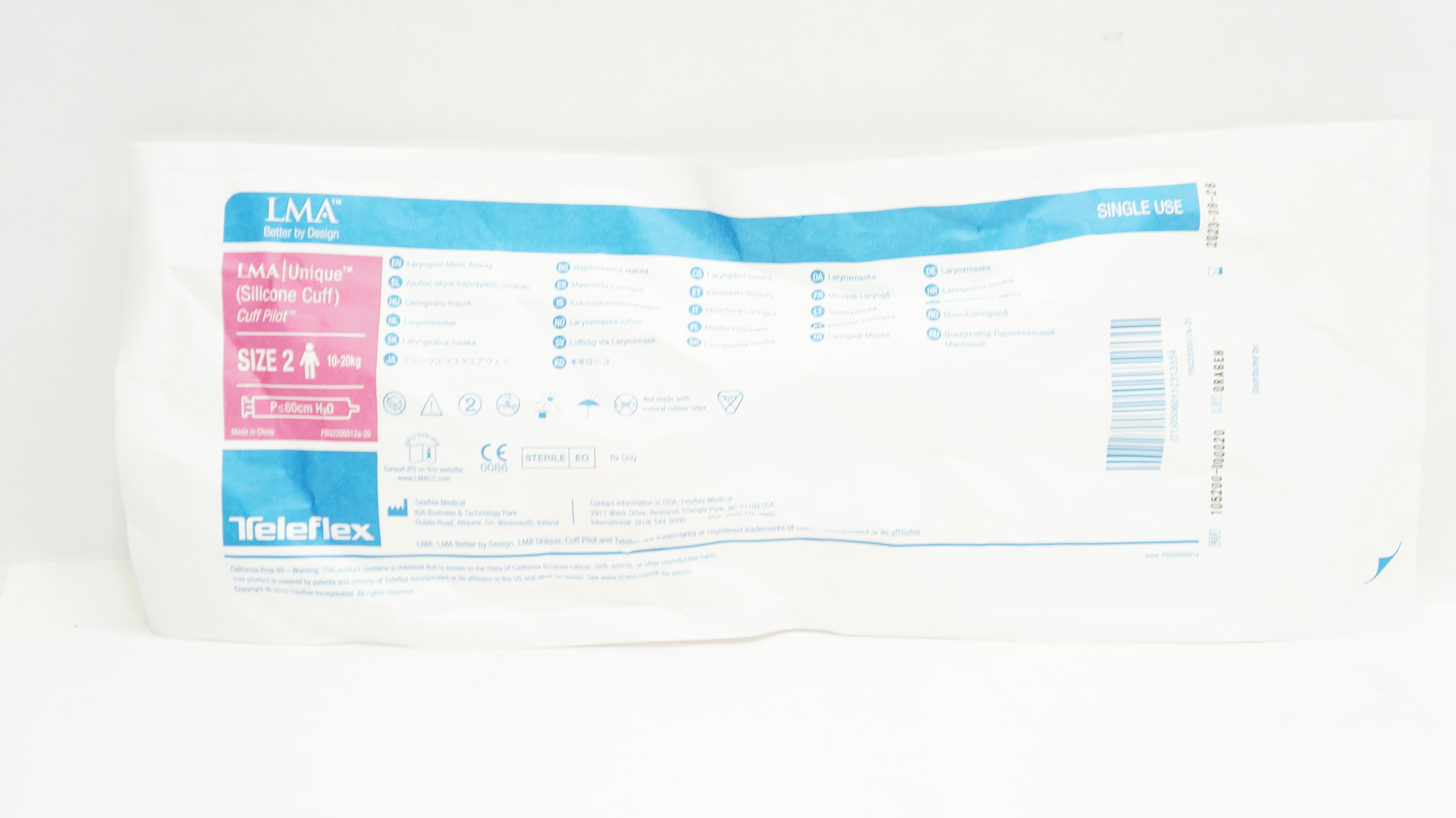 Teleflex 105200-000020 LMA Laryngeal Mask Airway Size 2, 10-20kg P≤60cm H2O (x)