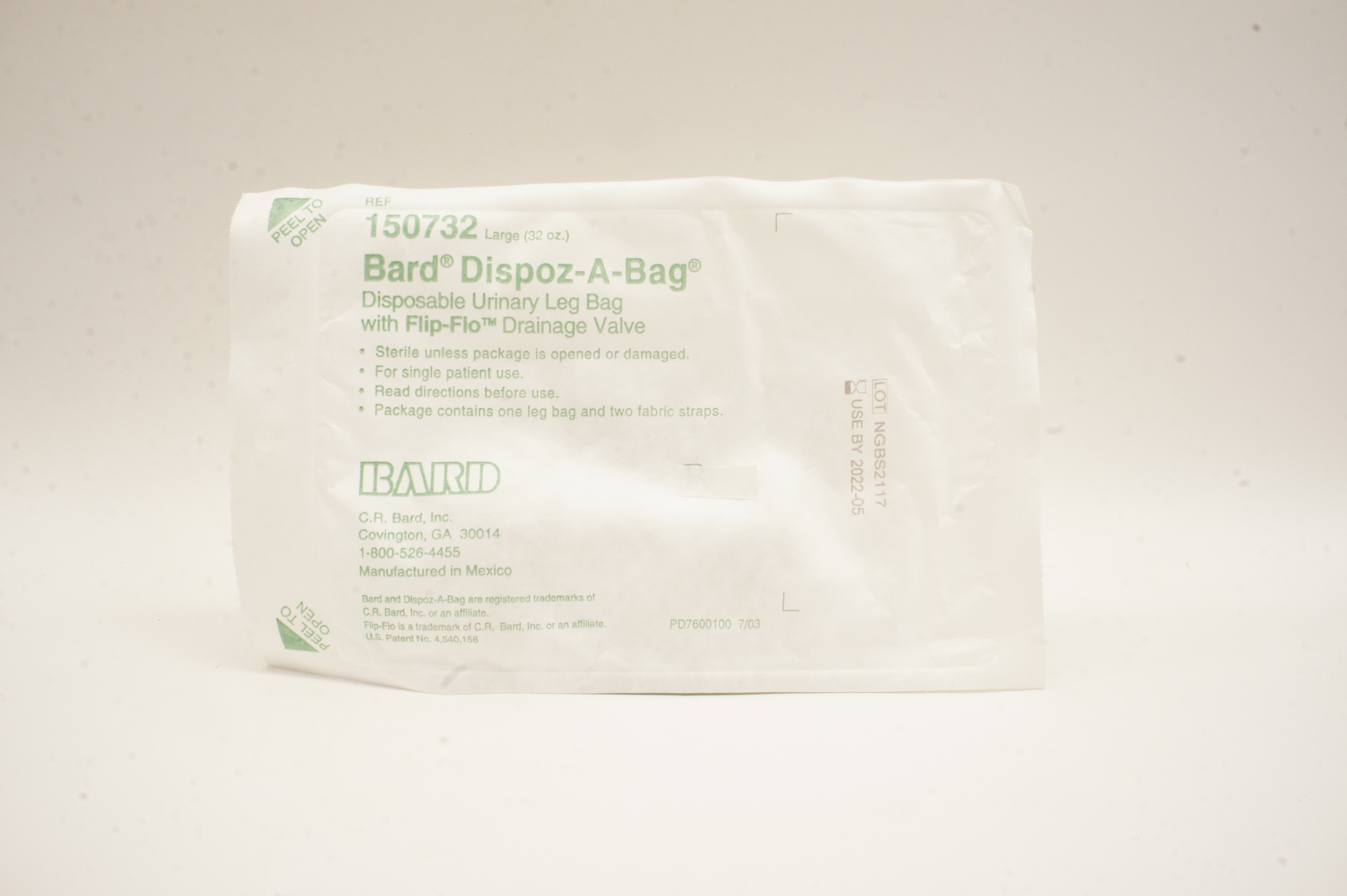 Bard 150732 Dispoz-A-Bag Disposable Urinary Leg Bag