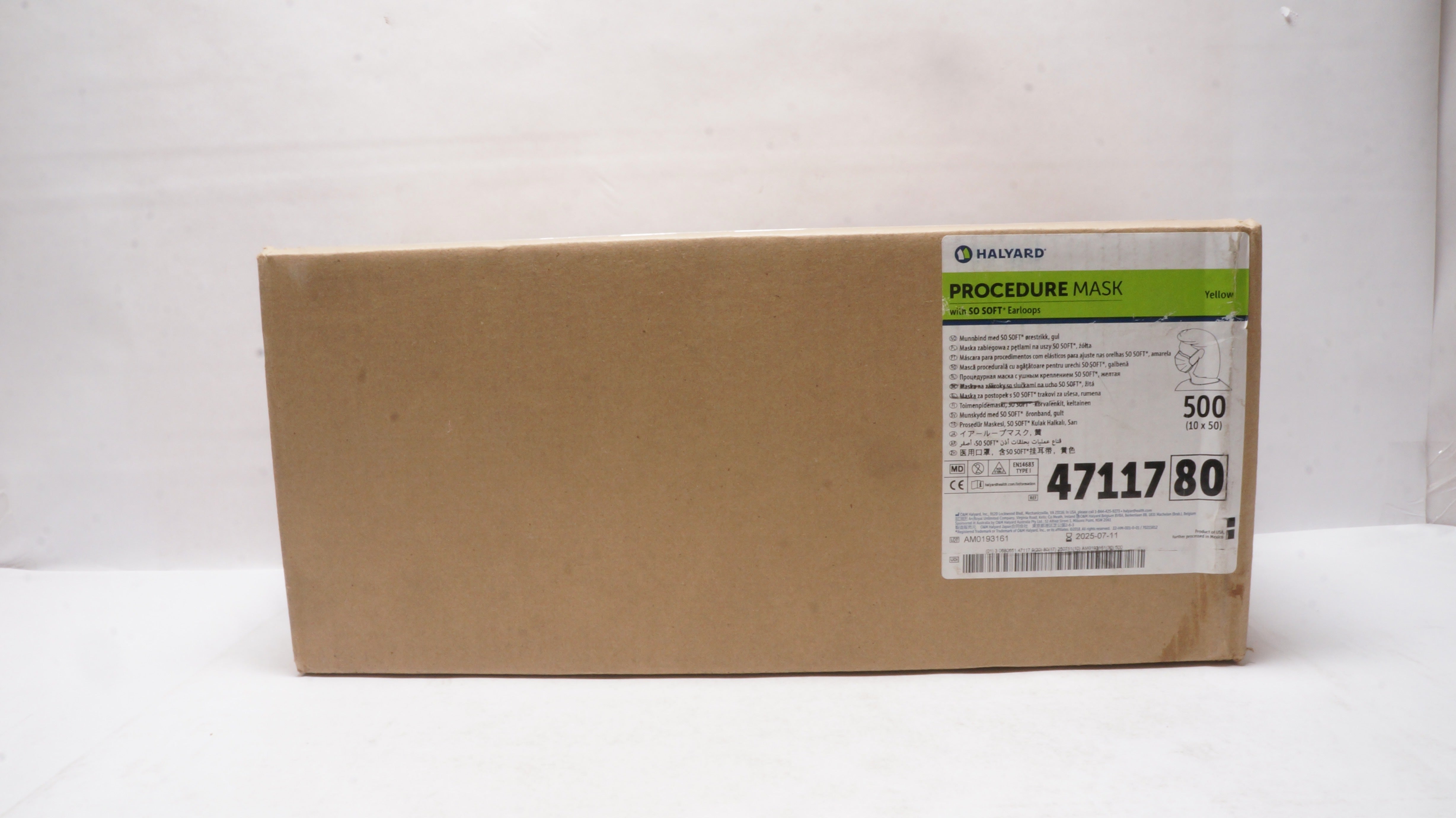 Halyard 4011780 ASTM Procedure Mask w/Earloops, Yellow - Case of 500