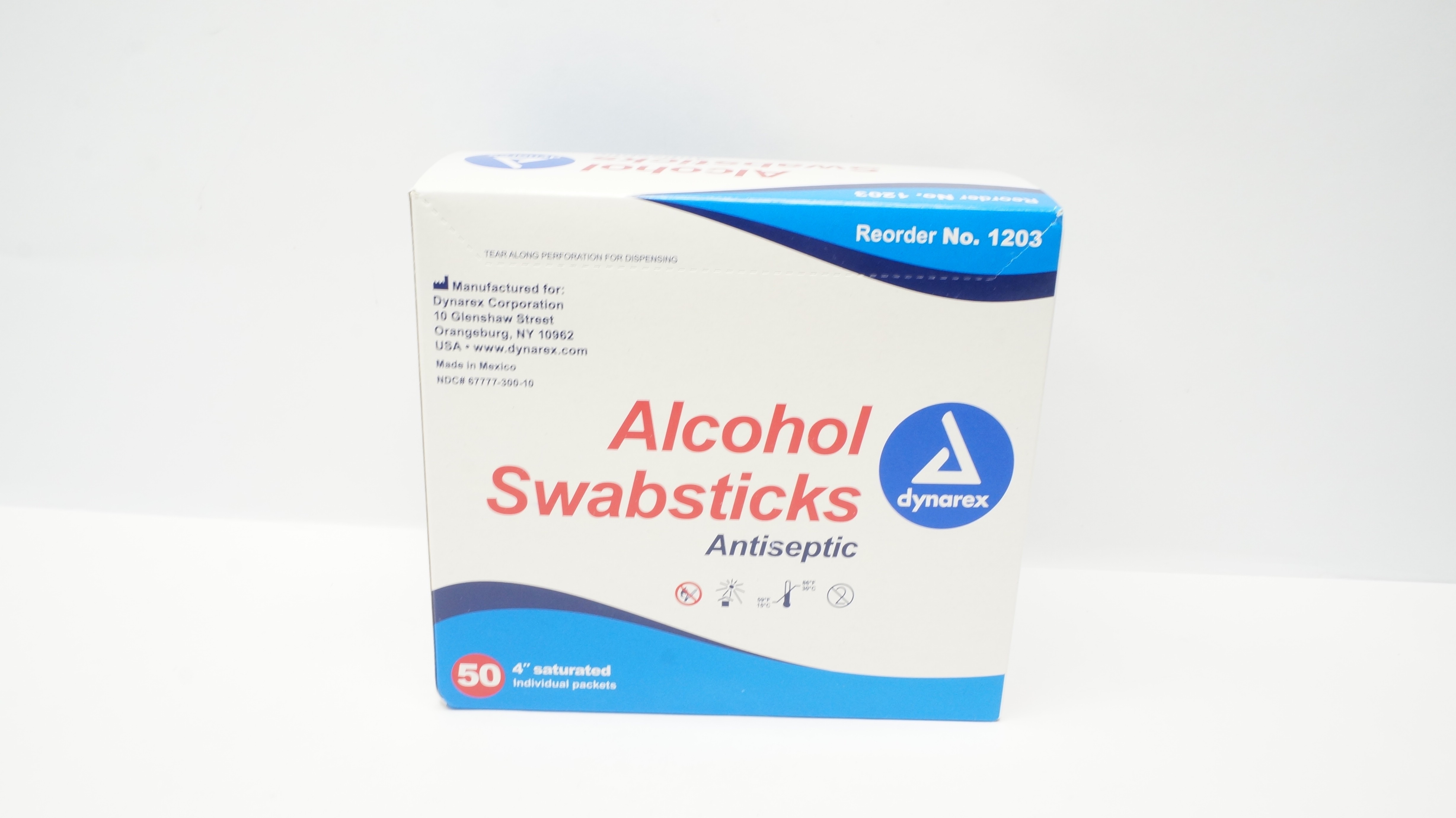 Dynarex 1203 Alcohol Swabsticks Saturated, Anticeptic, 4inch - Box of 48
