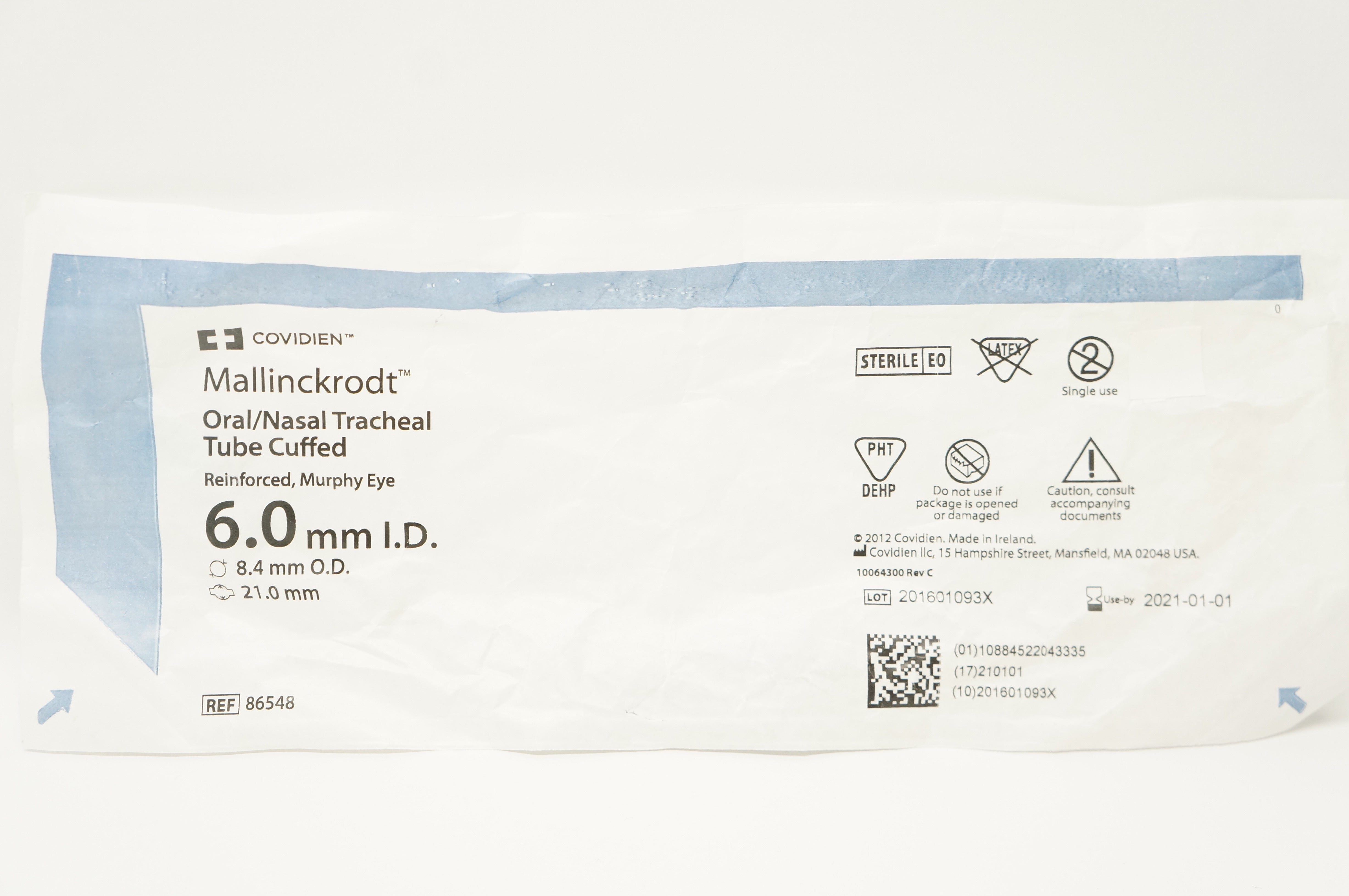 Covidien 86548 Mallinckrodt Oral/Nasal Tracheal Tube 6.0ID x 8.4OD x