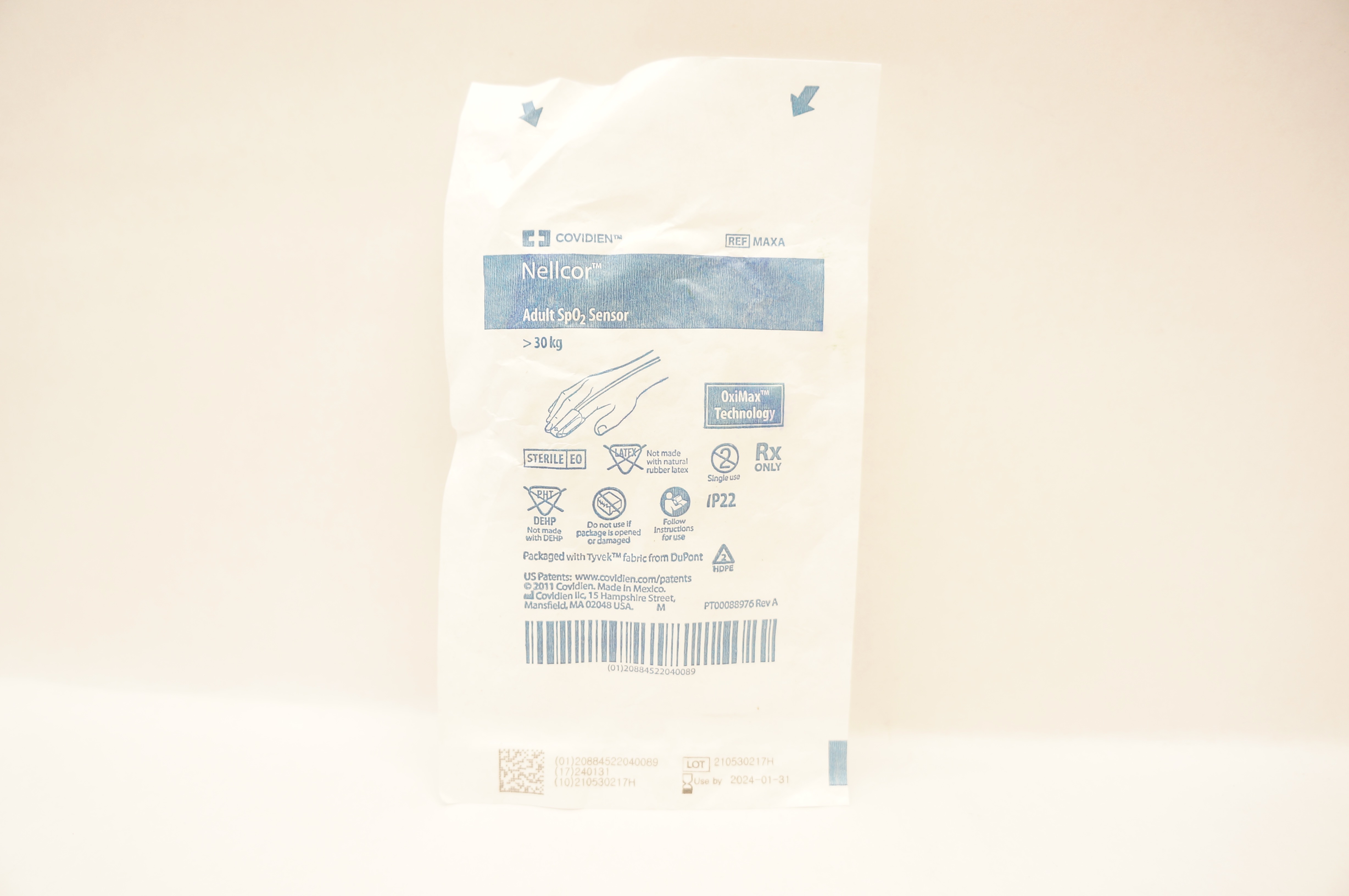 Covidien MAXA Nellcor Adult SpO2 Sensor > 30kg OxiMax Technology