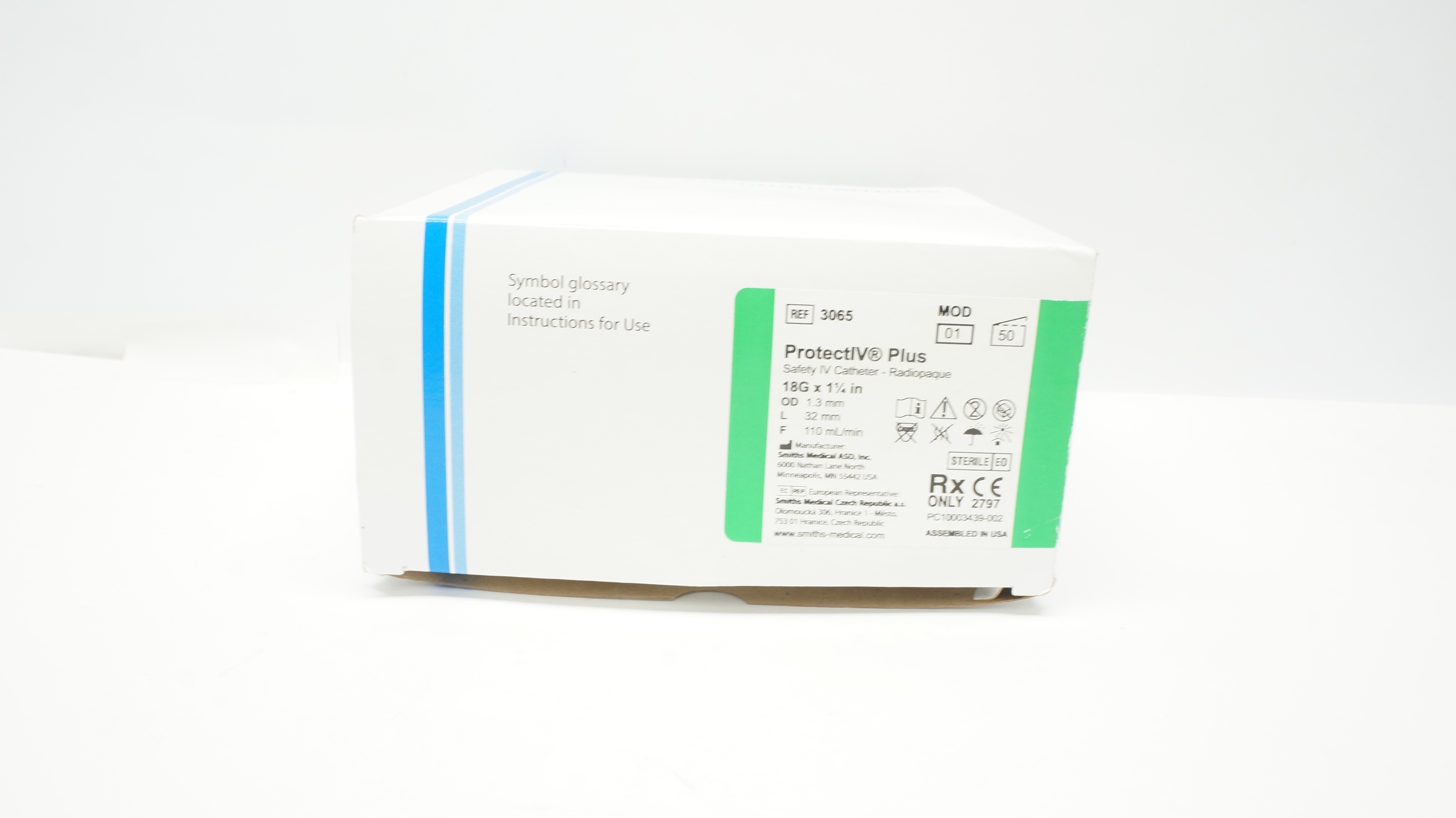 Smiths Medical 3065 Jelco ProtectIV Plus Safety IV Cath 18Gx1-1/4in-Box of 45(x)
