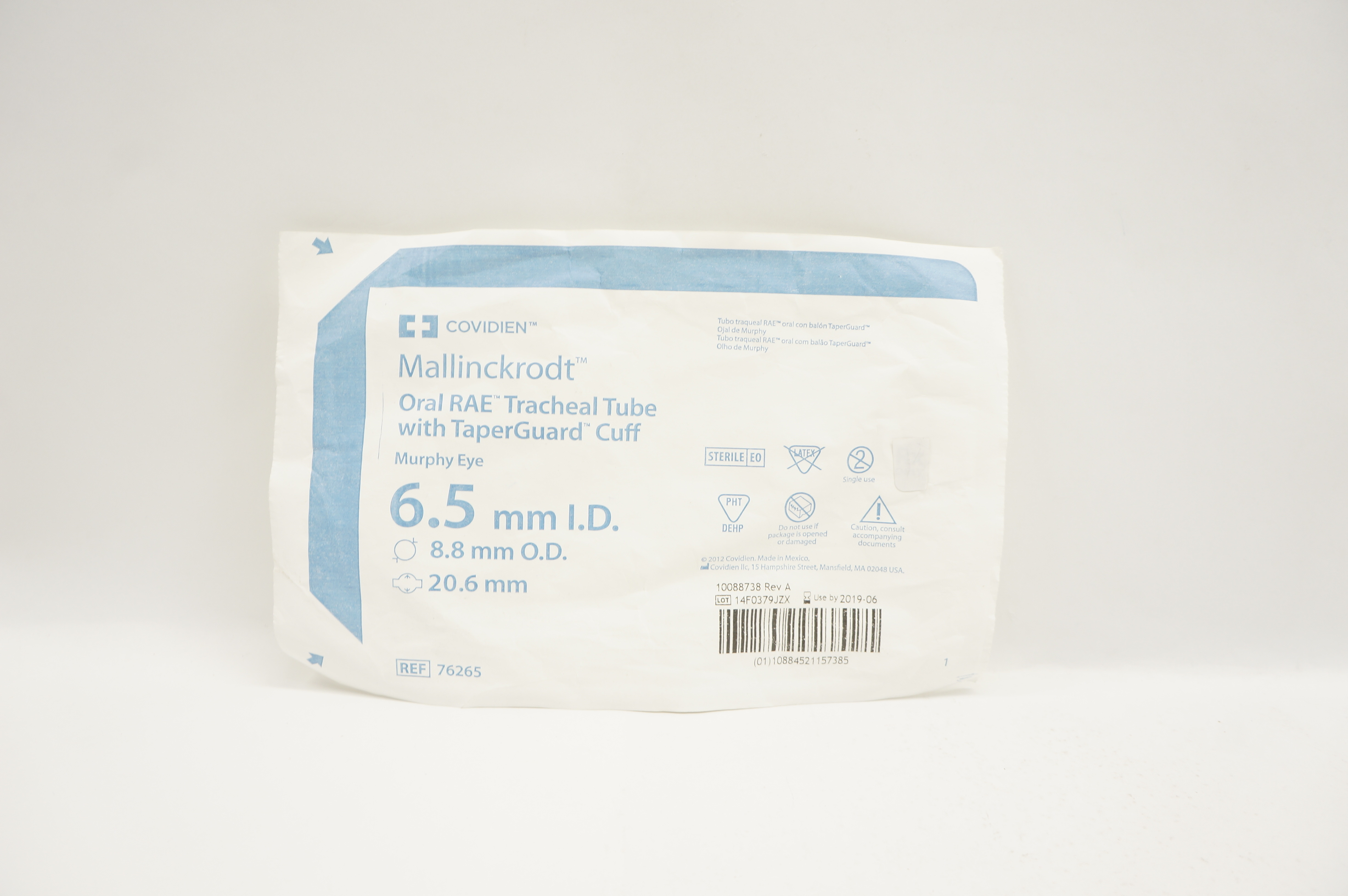 Covidien 76265 Mallinckrodt Oral RAE Tracheal Tube with Cuff  6.5 x 8.8mm (x)