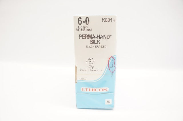 Ethicon K801H Perma-Hand Silk BV-1 9.3mm 3/8c Taper 18In, 6-0 - Pack of 36 (x)