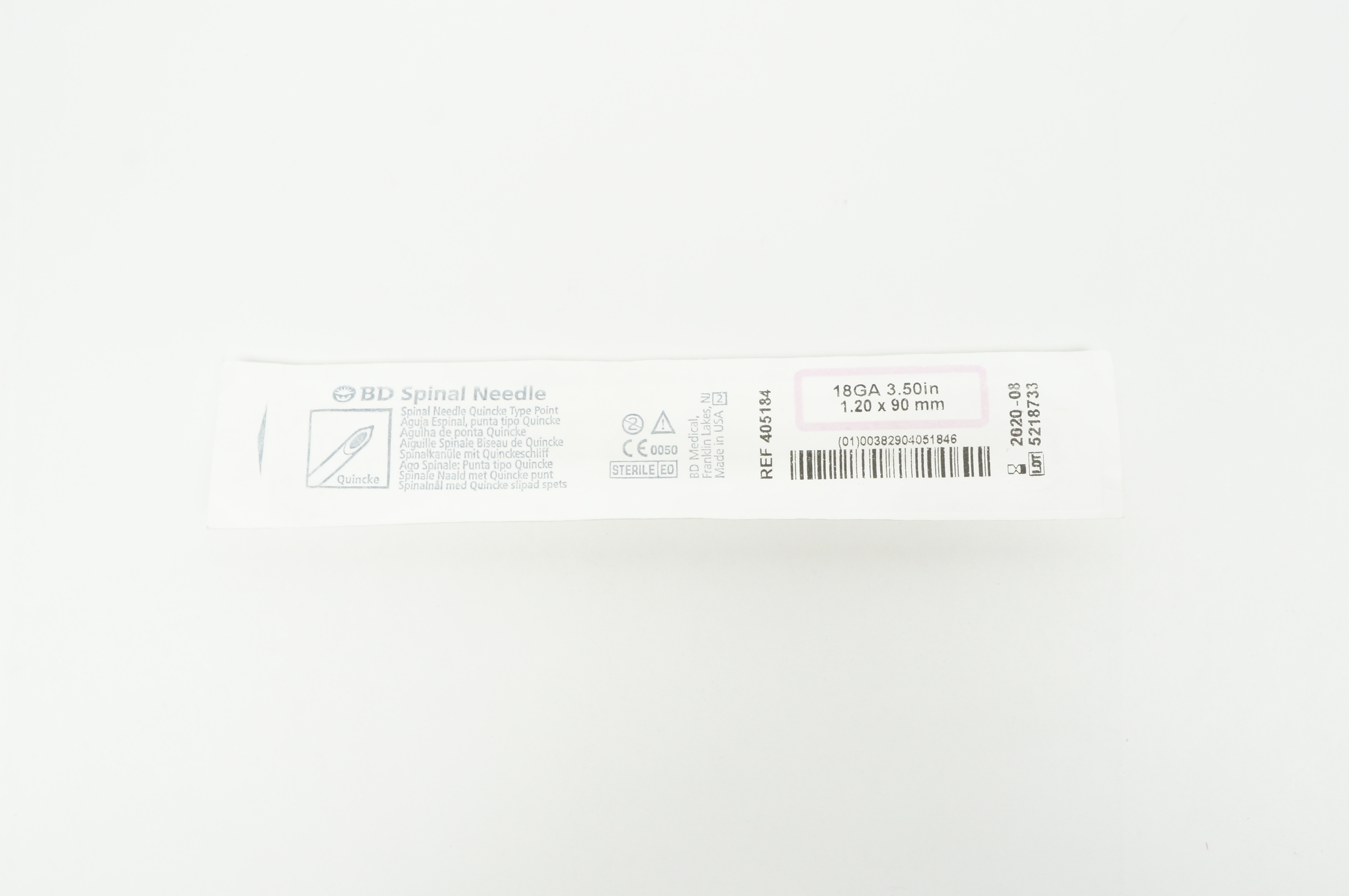 BD 405184 Becton Spinal Ndle. Quincke Type Point 18GA x 3.50inch (x)