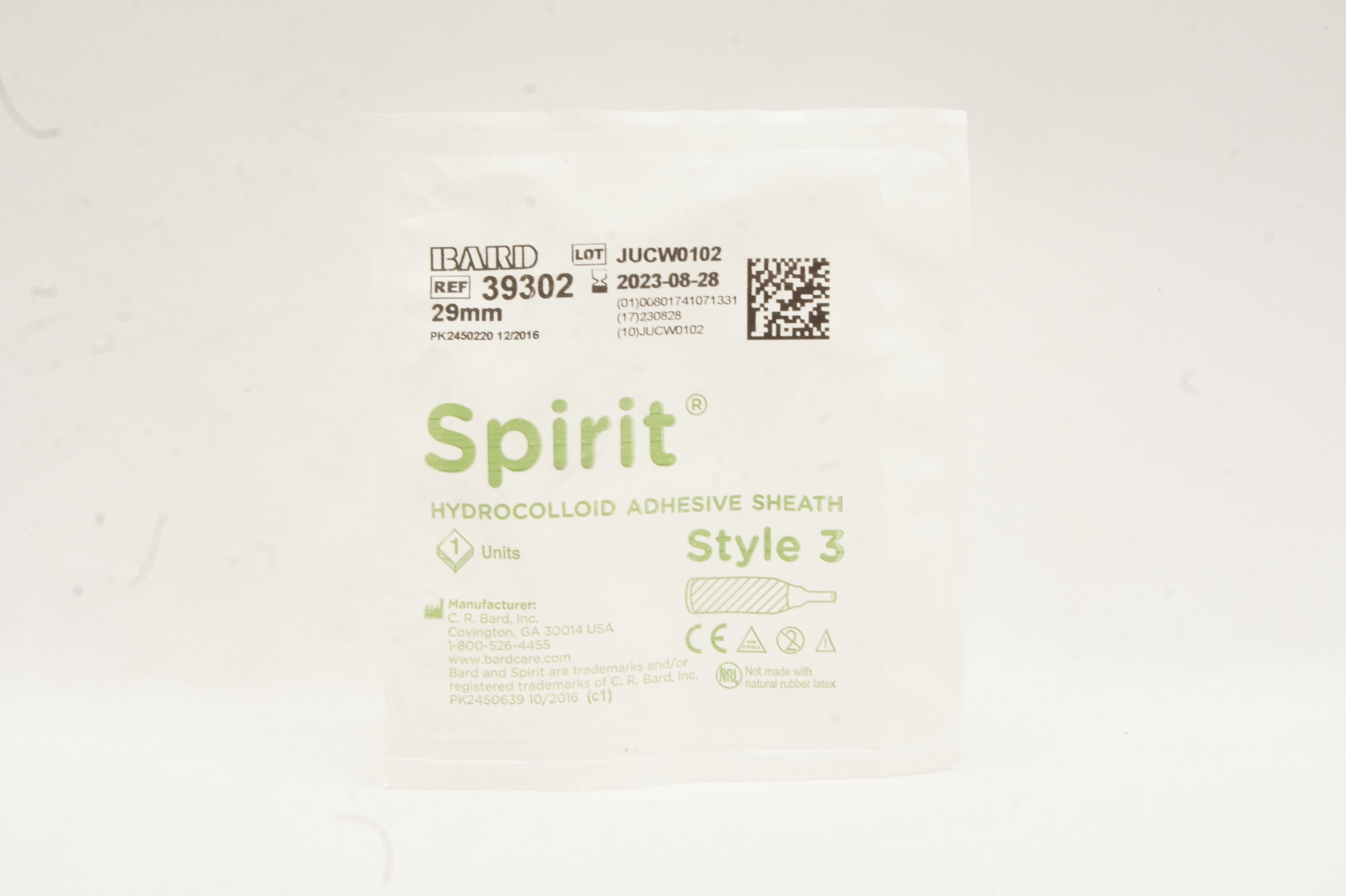 Bard 39302 Spirit Hydrocolloid Adhesive Sheath Style 3, 29 mm