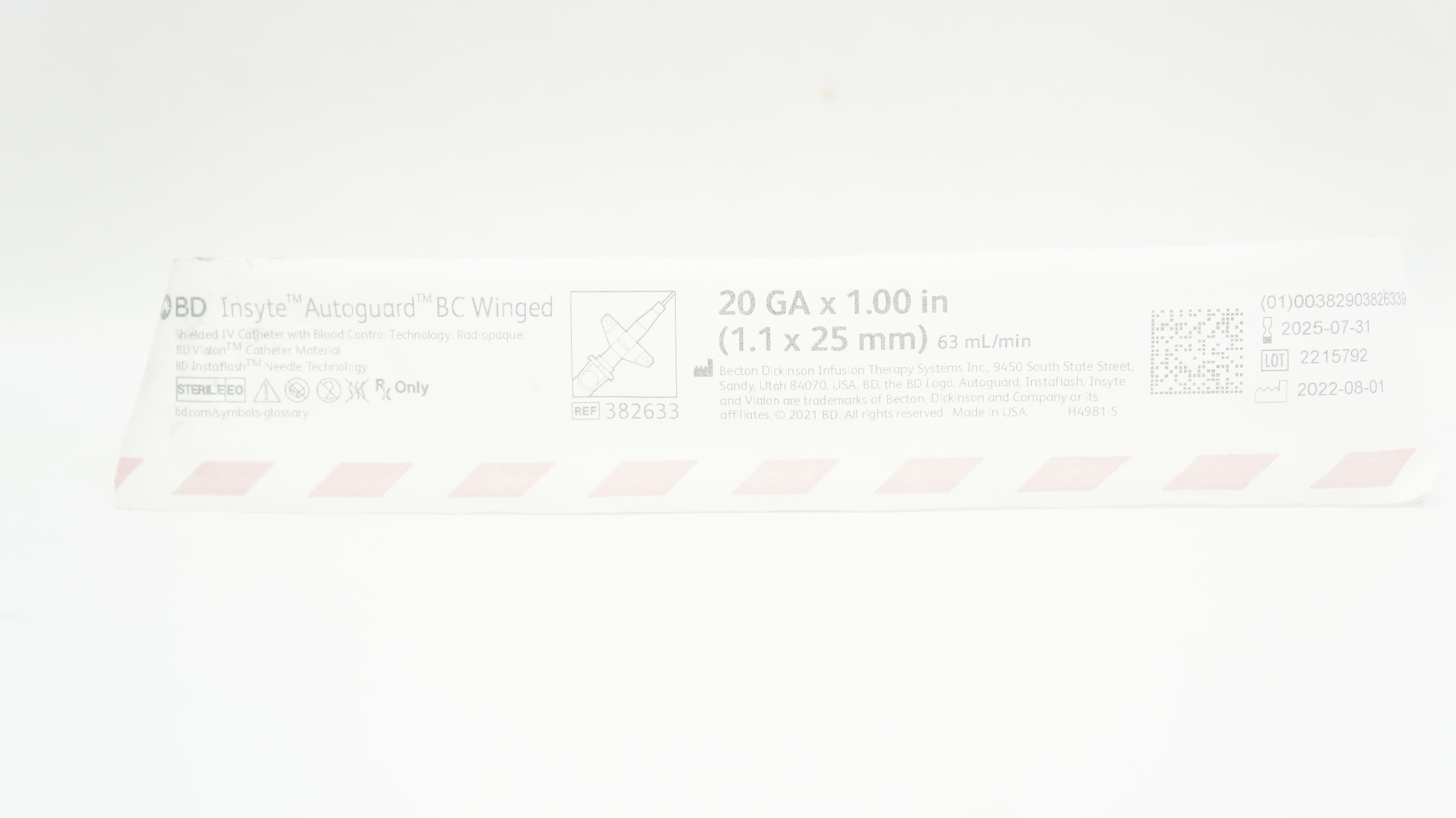 BD 382633 Insyte Autoguard BC Winged Shielded IV Cath. 20GA x 1.00inch 63ml/min