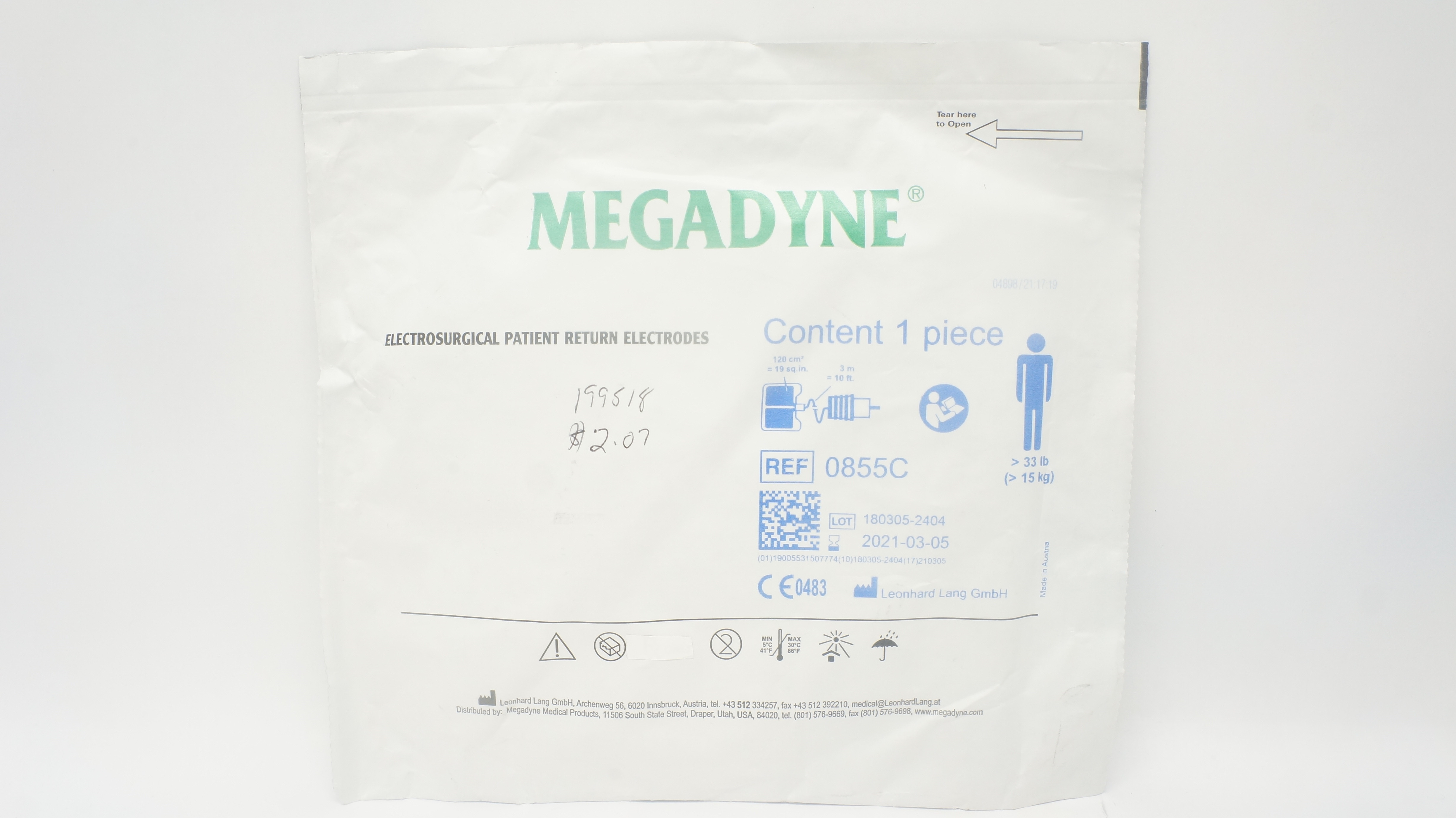 Megadyne 0855C Electrosurgical Patient Return Electrodes >33 Ib (x)