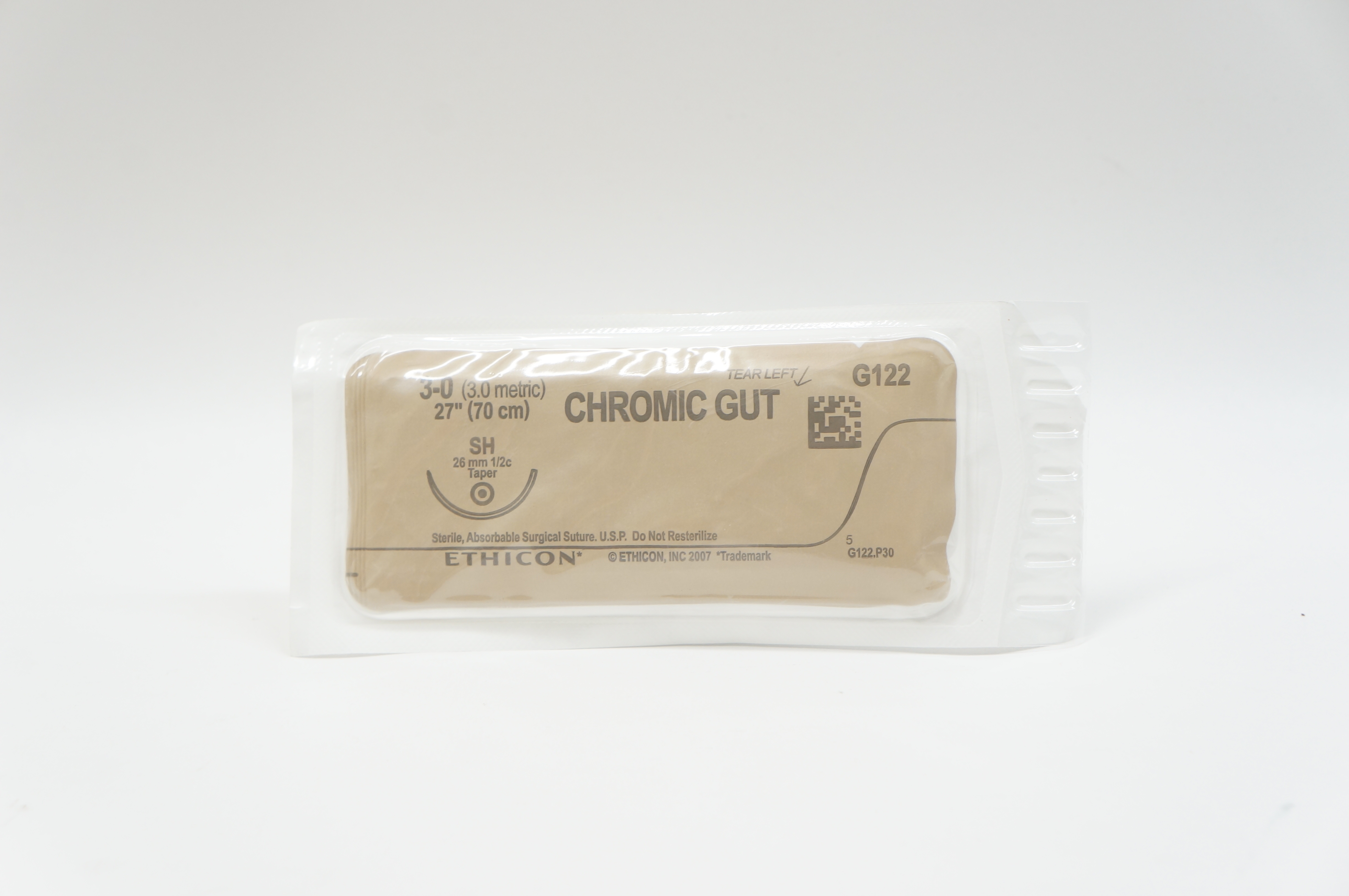 Ethicon G122 3-0 CHROMIC GUT, SH, 26mm 1/2c Taper, 27inch