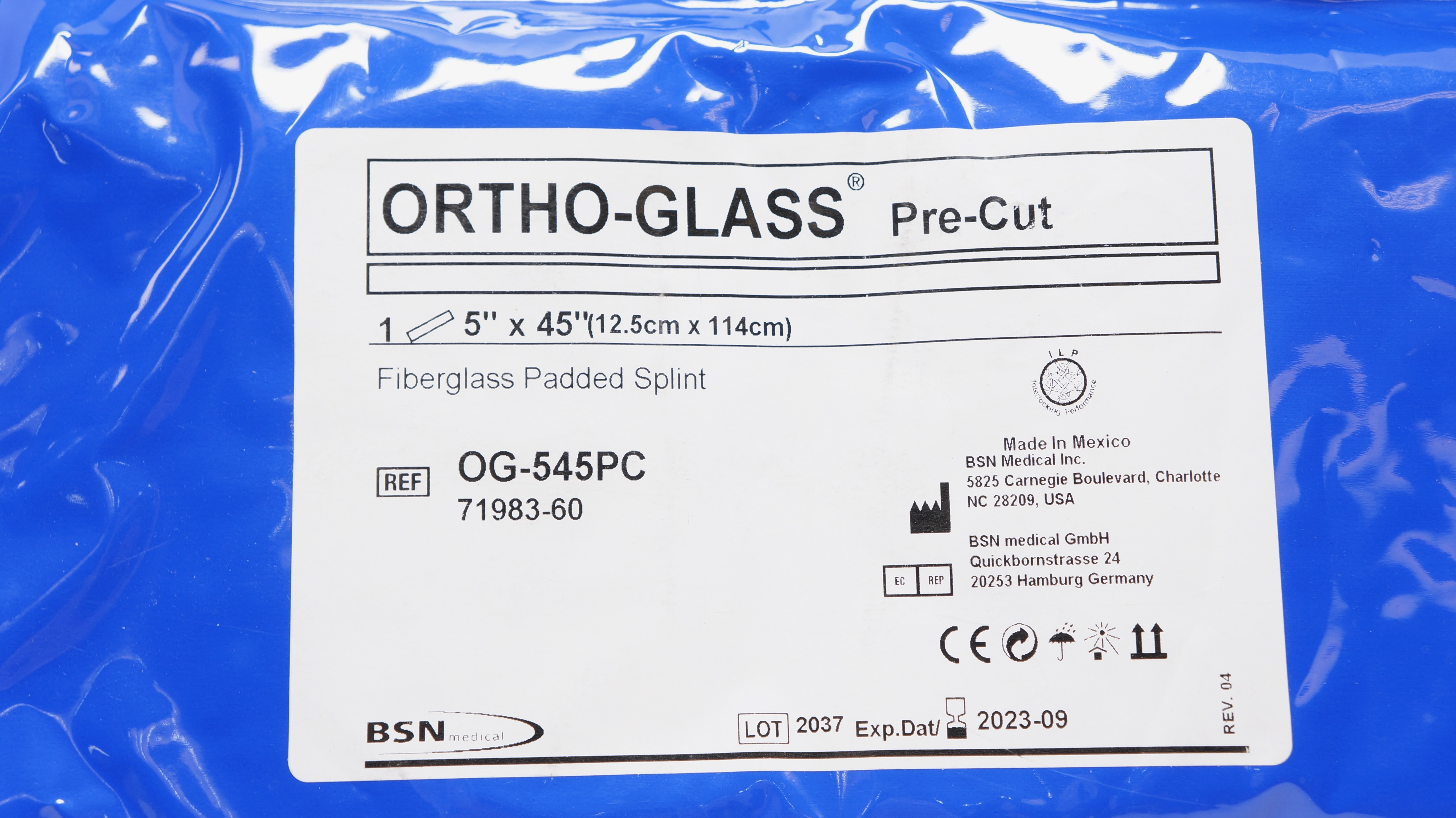 BSN Medical OG-545PC ORTHO-GLASS Pre-Cut Fiberglass Padded Splint 5 x ...