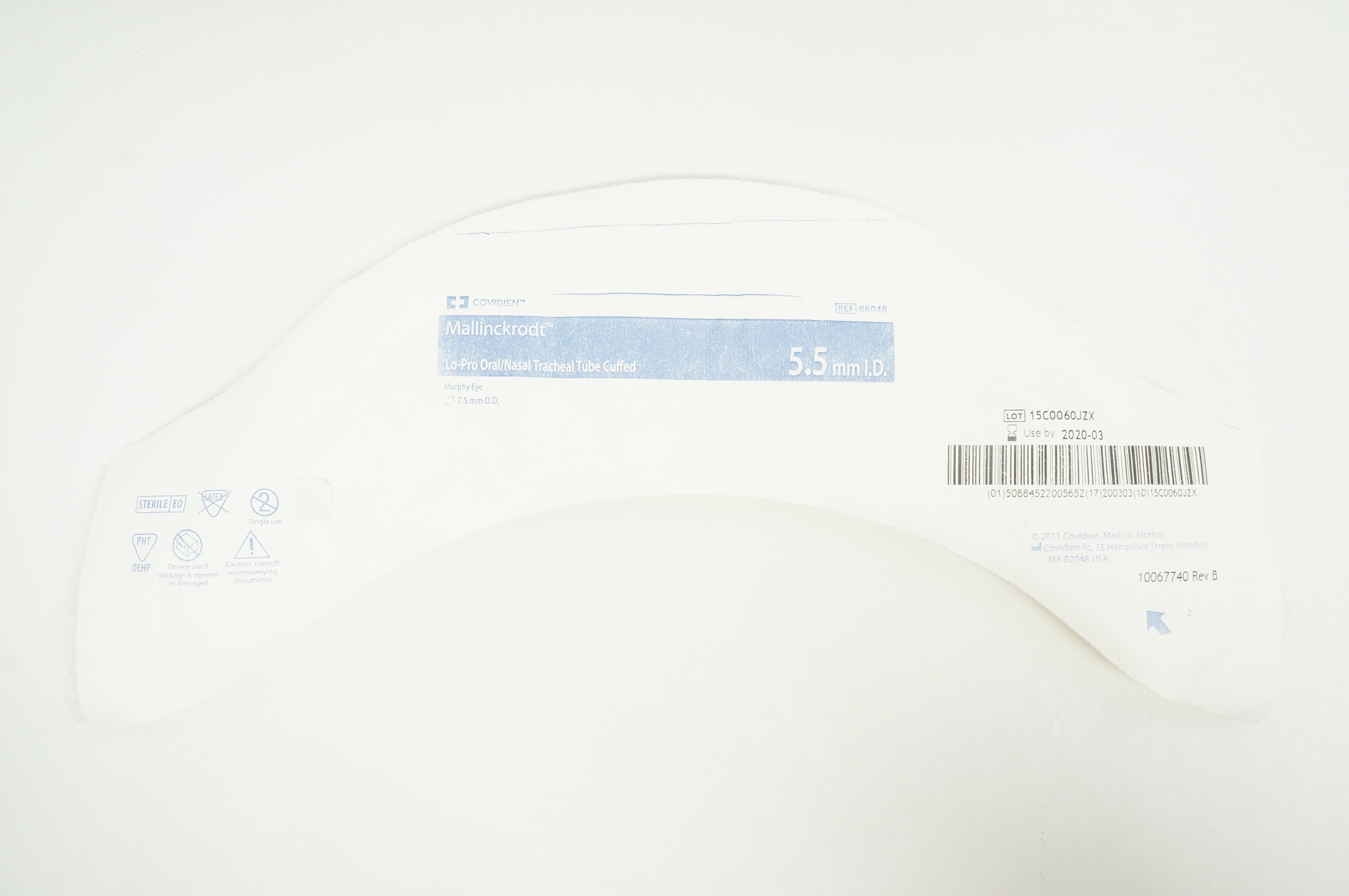 Covidien 86048 Mallinckrodt Lo-Pro Oral/Nasal Tracheal Tube 5.5 x 7.5mm (x)