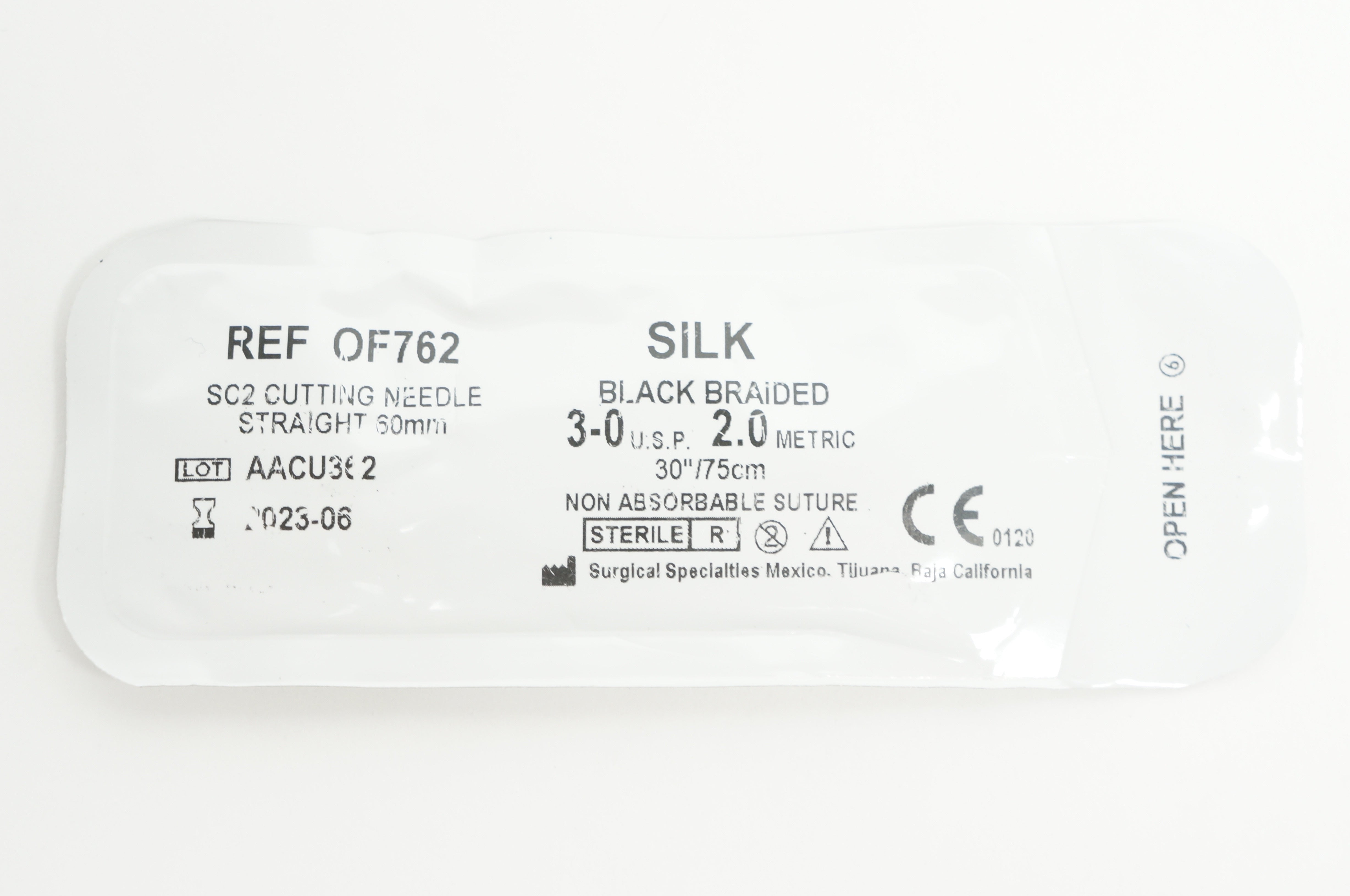 Surgical Specialties Mexico OF762 3-0 SILK Black Braided SC2 30inch
