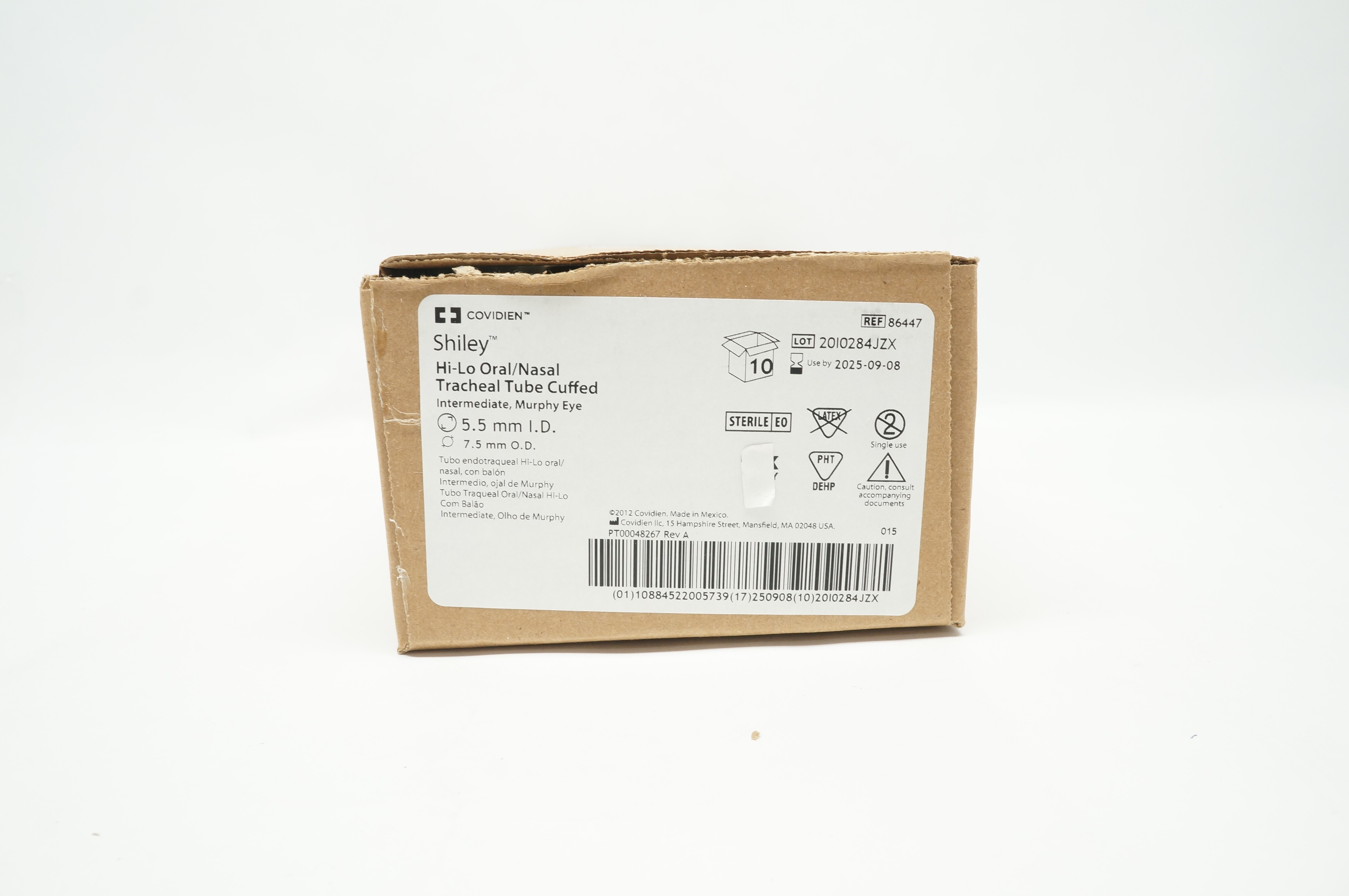 Covidien 86447 Shiley Hi-Lo Oral/Nasal Tracheal Tube 5.5ID x 7.5mmOD - Box of 10