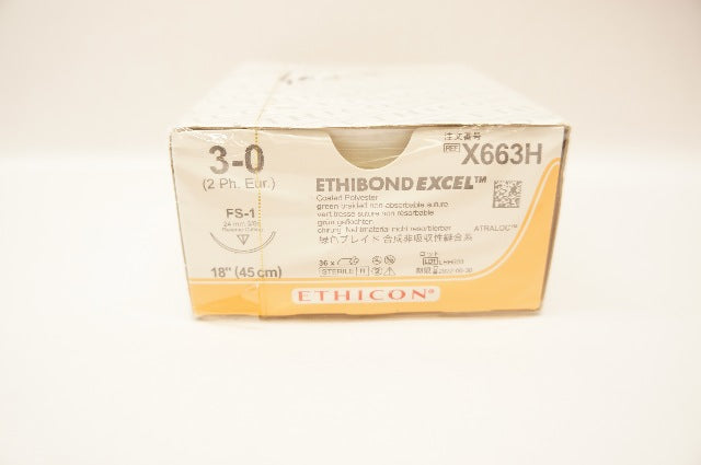 Ethicon X663H 3-0 Excel Stre FS-1 24mm 3/8c Reverse Cutting 18inch(x)- Box of 36