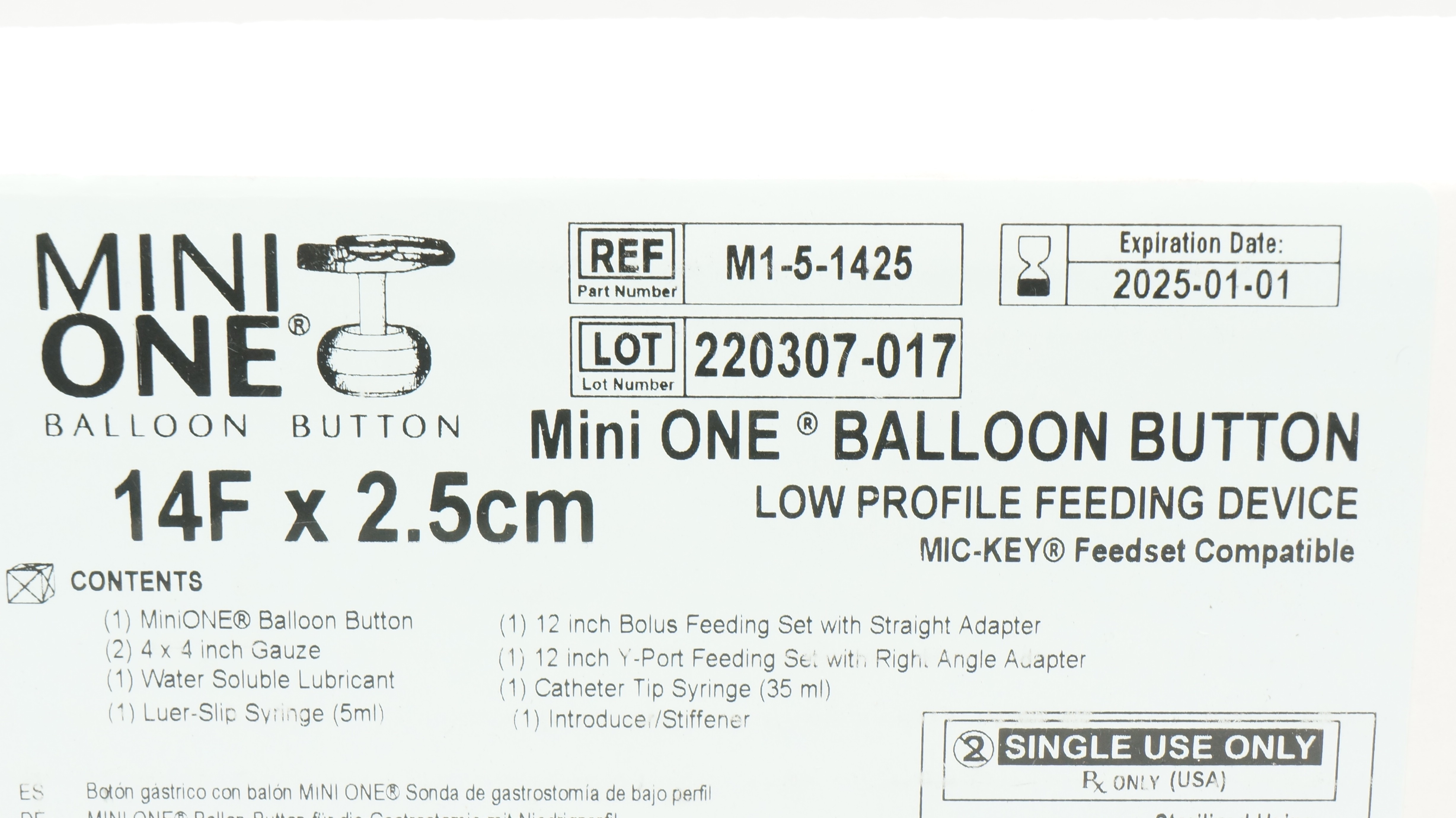 Applied Medical M1-5-1425 Mini One Balloon Button Feeding Device 14F x 2.5cm (x)