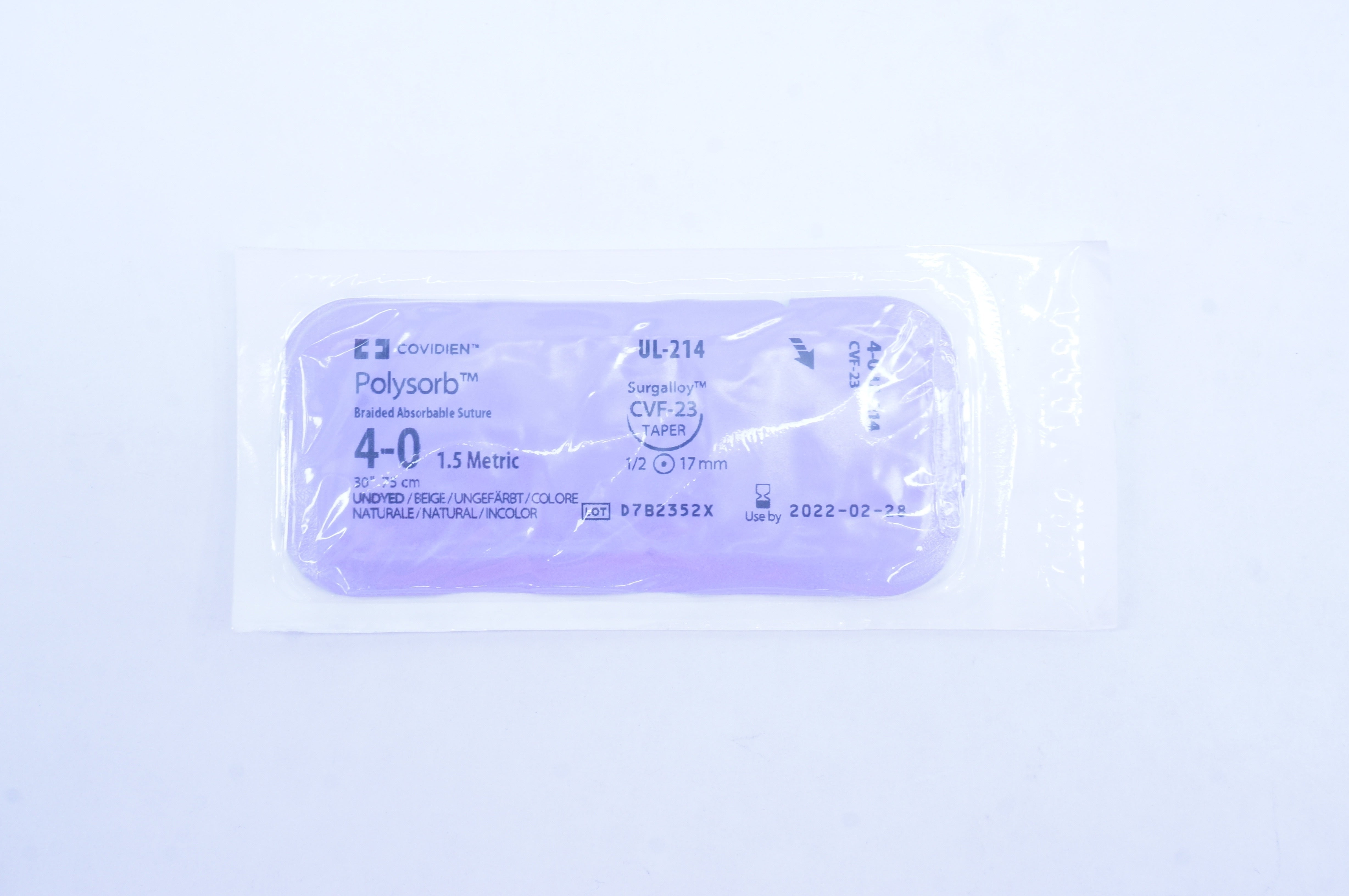 Covidien UL-214 4-0 Braided Absorbable Stre CVF-23 Taper 30inch