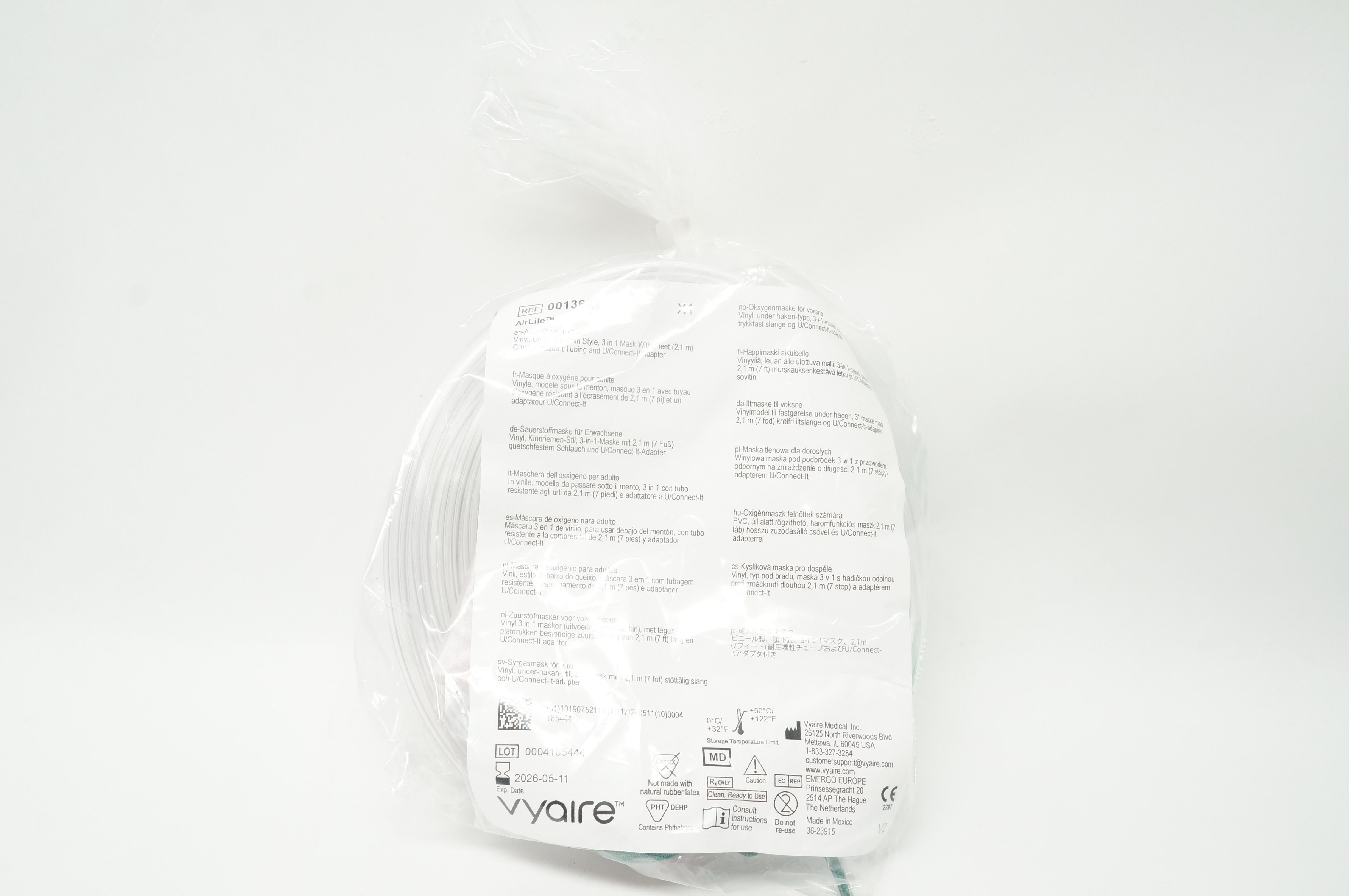Vyaire 001362 AirLife Adult Oxygen Mask, Vinyl