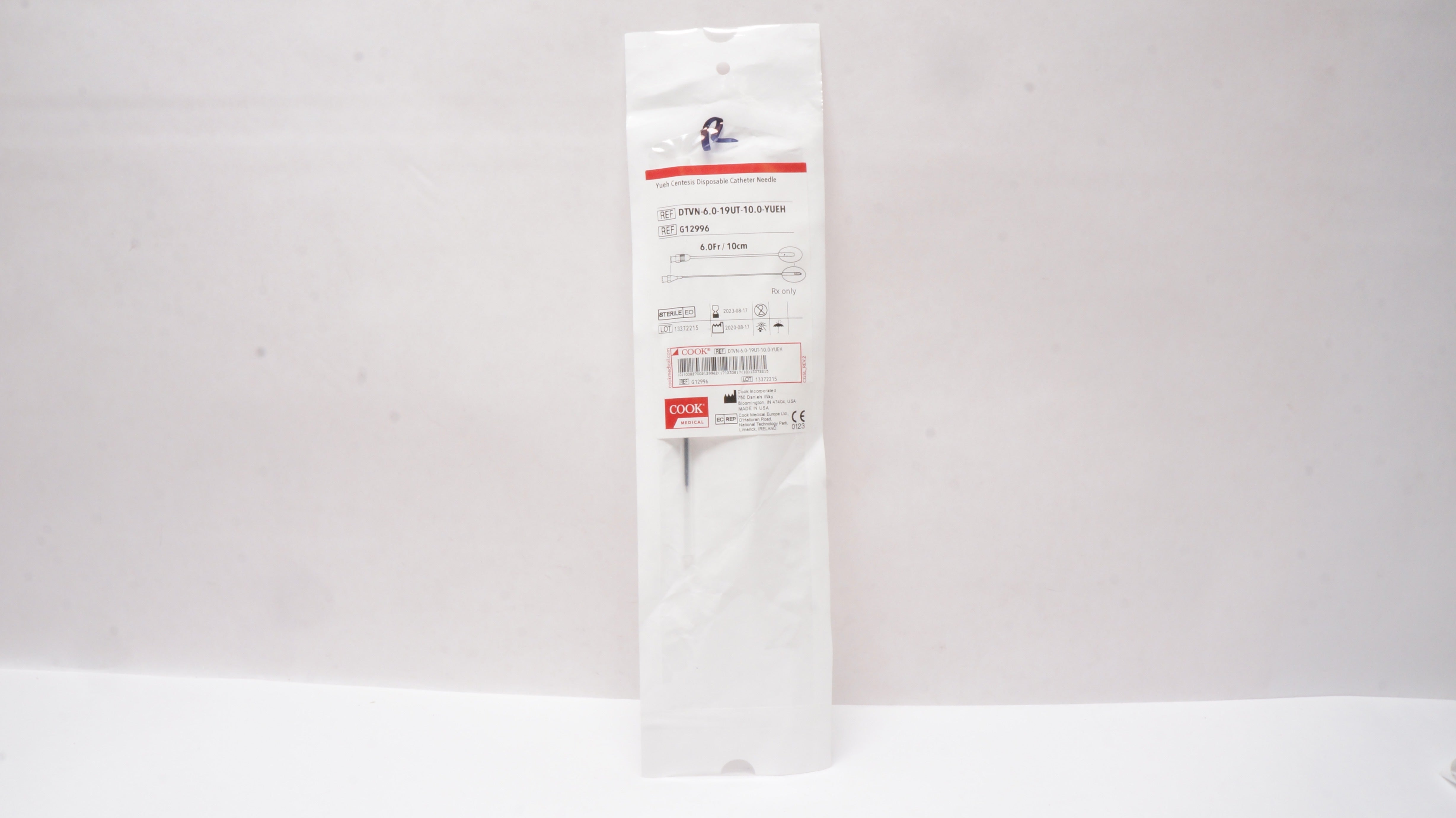 Cook Medical G12996 Yueh Centesis Disposable Cath. Ndle. 6.0Fr x 10cm