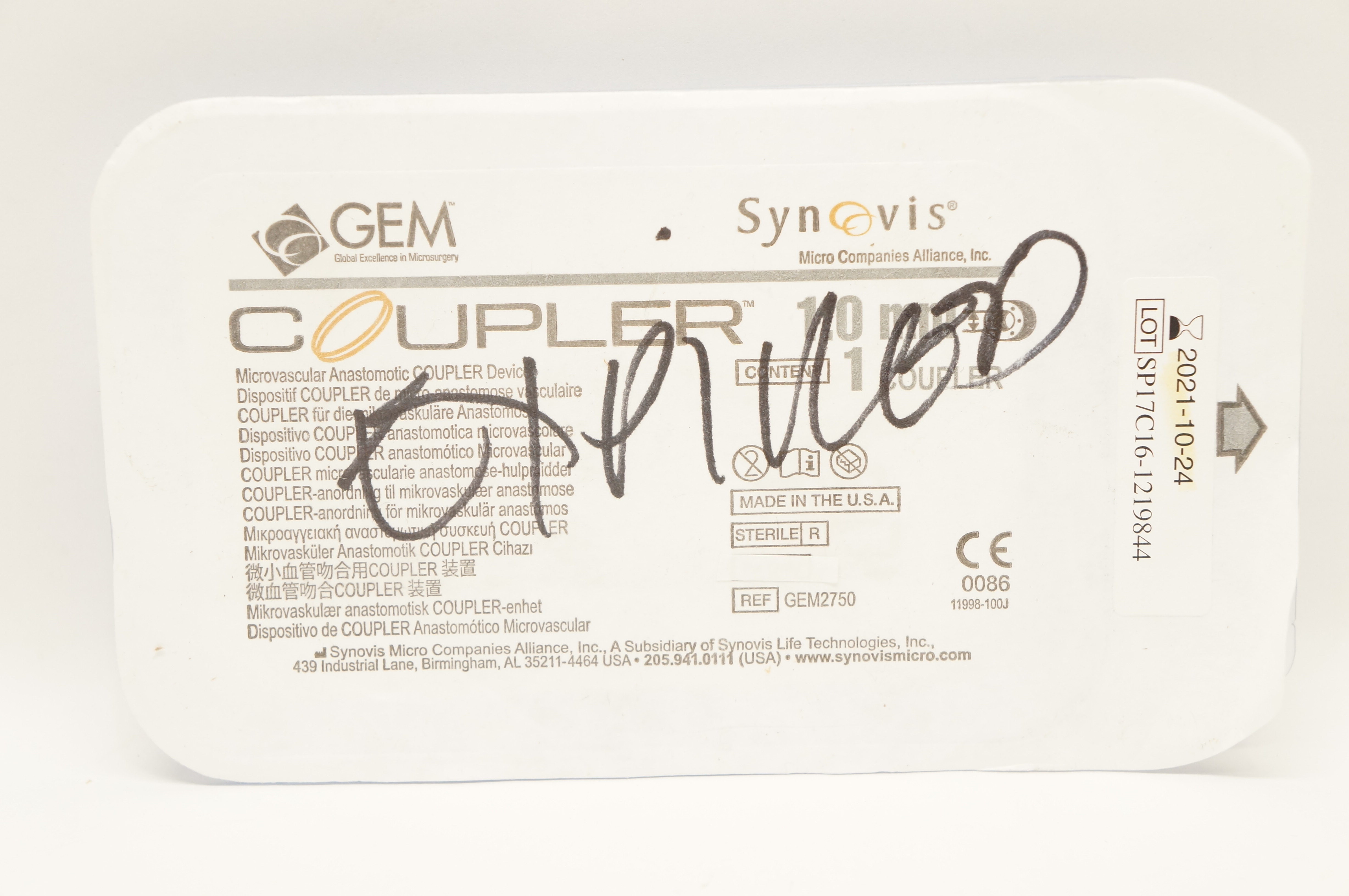 Synovis GEM2750 Coupler Microvascular Anastomotic Device 1.0mm (x)