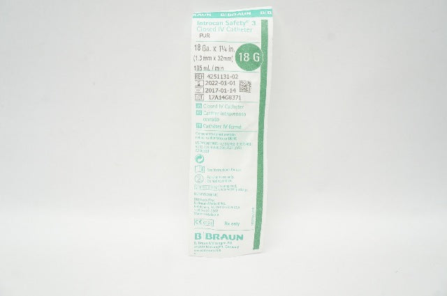 B.Braun 4251131-02 Introcan Safety 3 Closed IV Cath. PUR 18G x 1-1/4inch (x)